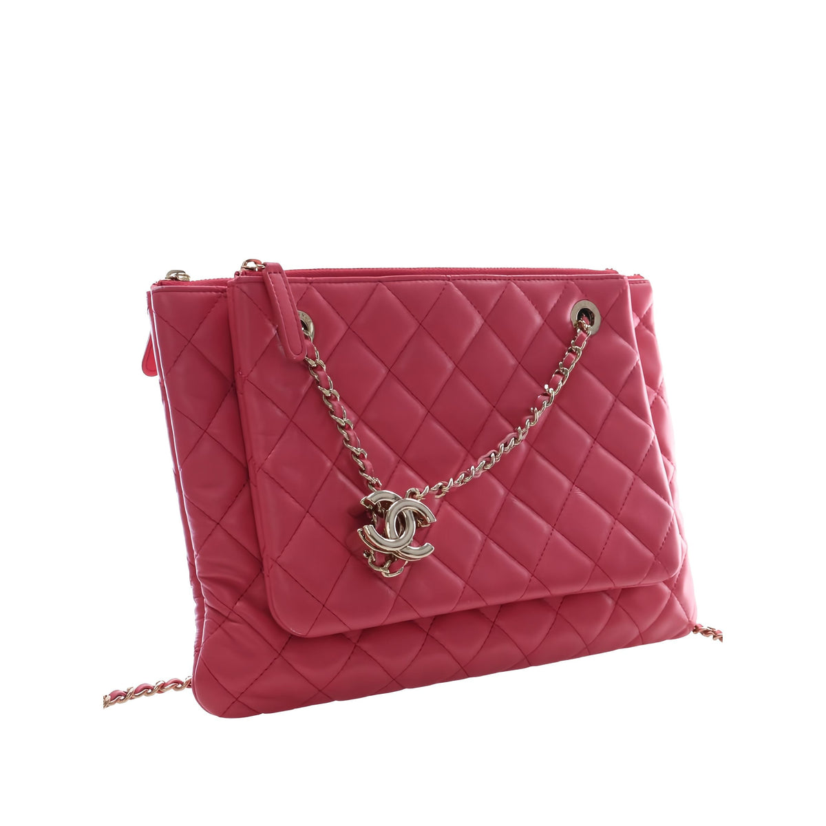 Chanel Quilted Lambskin Double Case with Chain — Pink