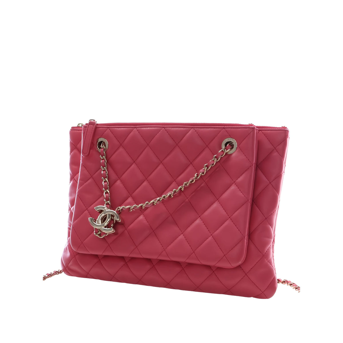 Chanel Quilted Lambskin Double Case with Chain — Pink