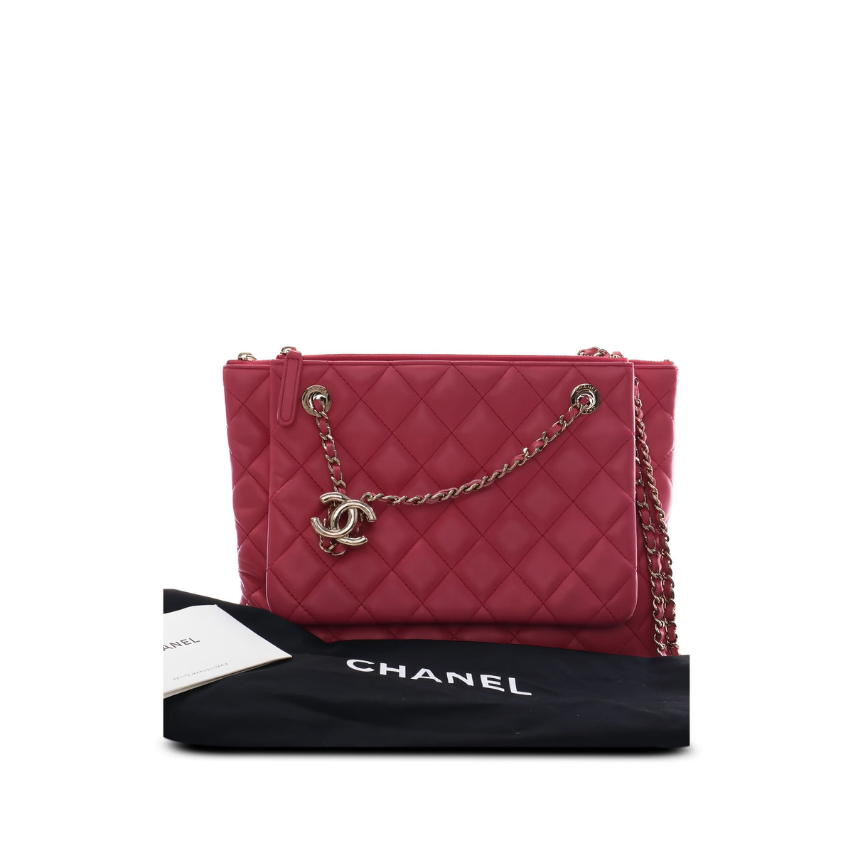 Chanel Quilted Lambskin Double Case with Chain — Pink