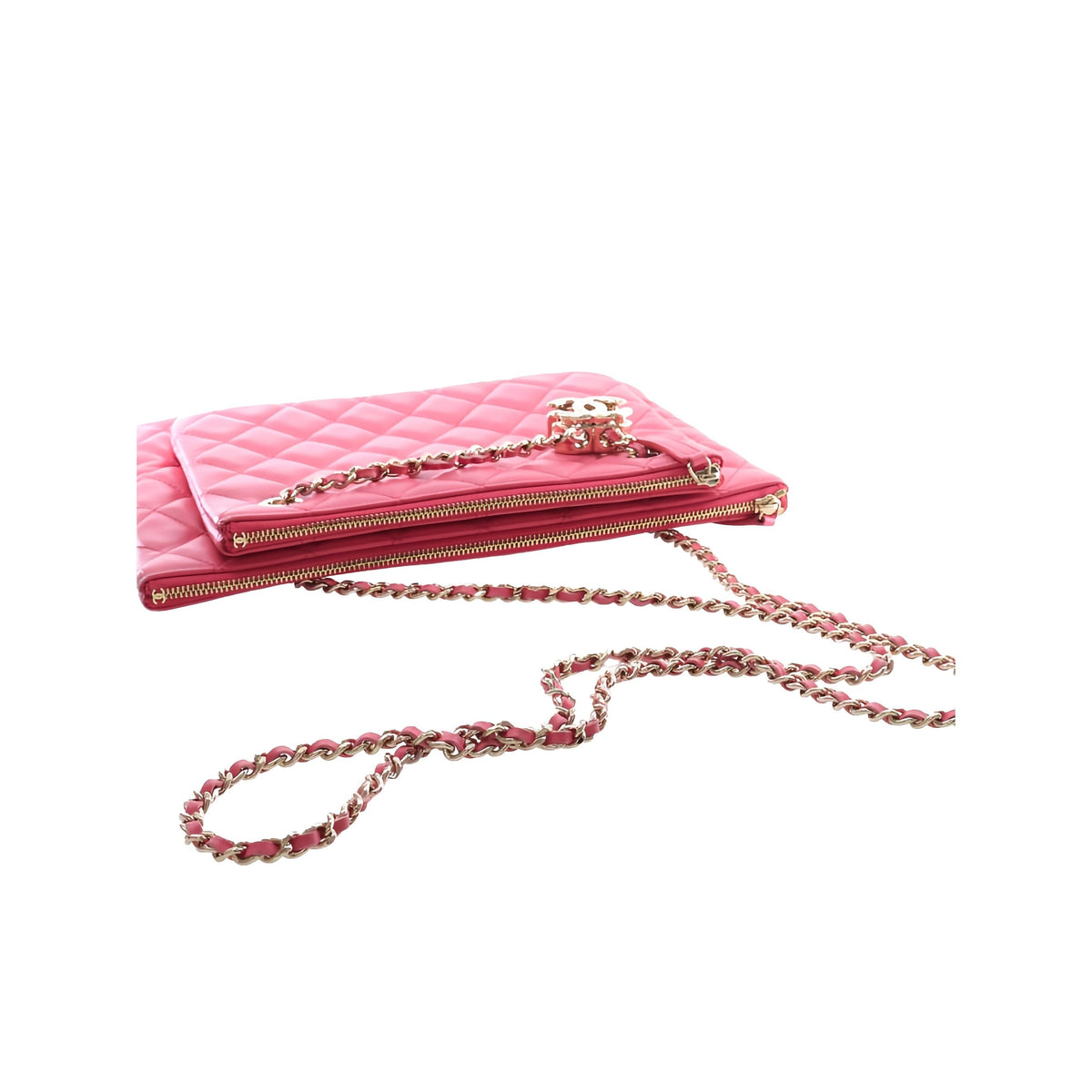 Chanel Quilted Lambskin Double Case with Chain — Pink