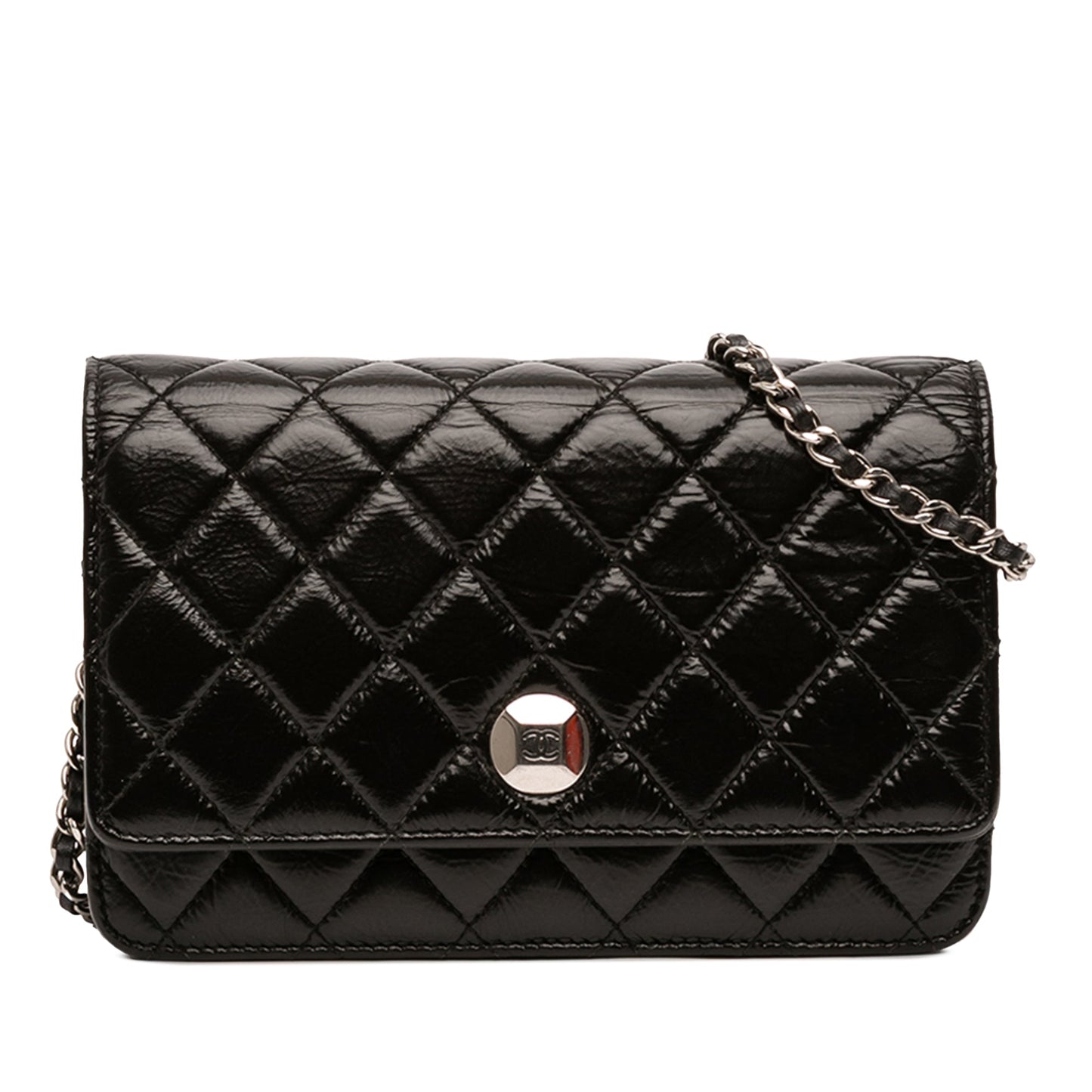 Chanel CC Quilted Crinkled Patent Wallet On Chain
