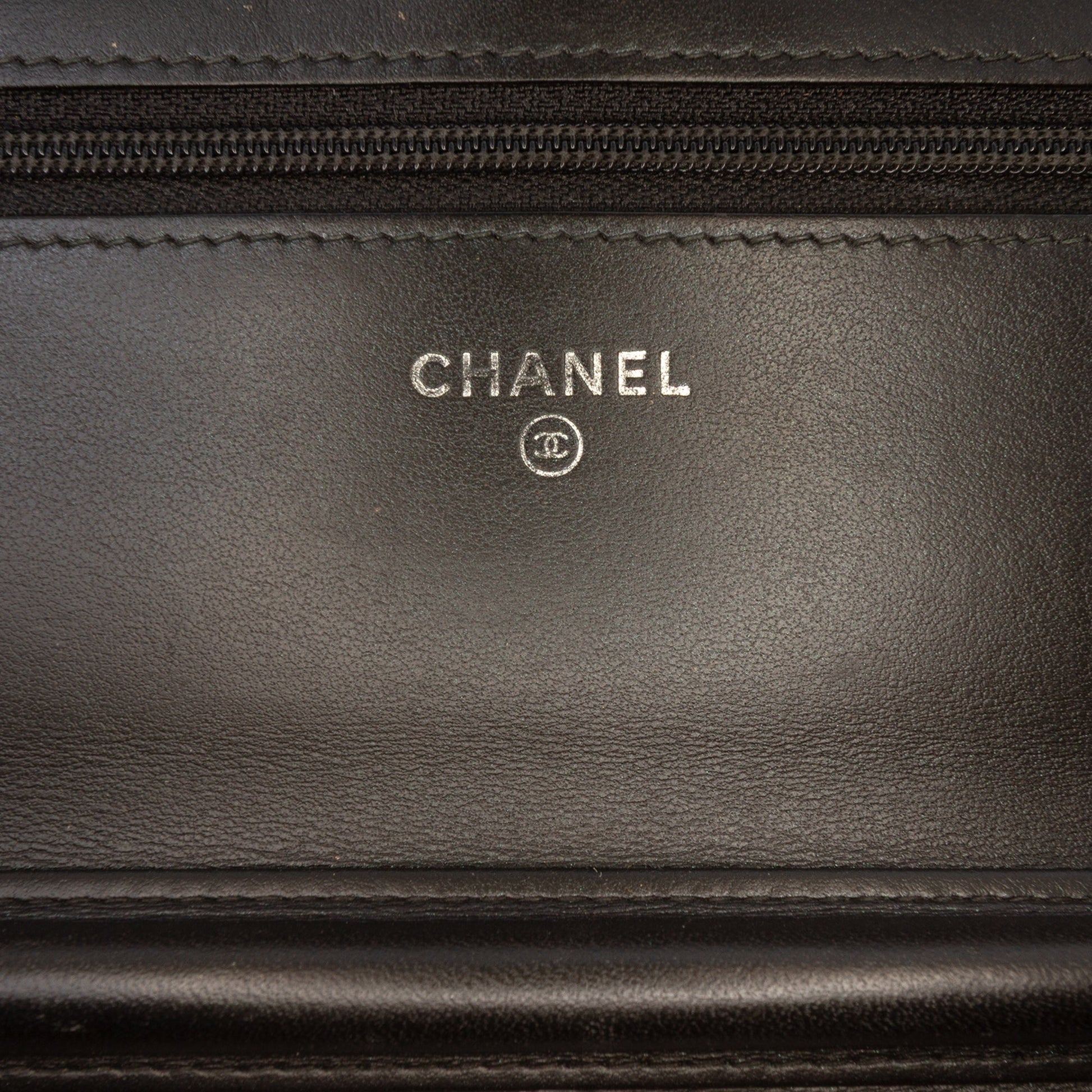 Chanel CC Quilted Crinkled Patent Wallet On Chain