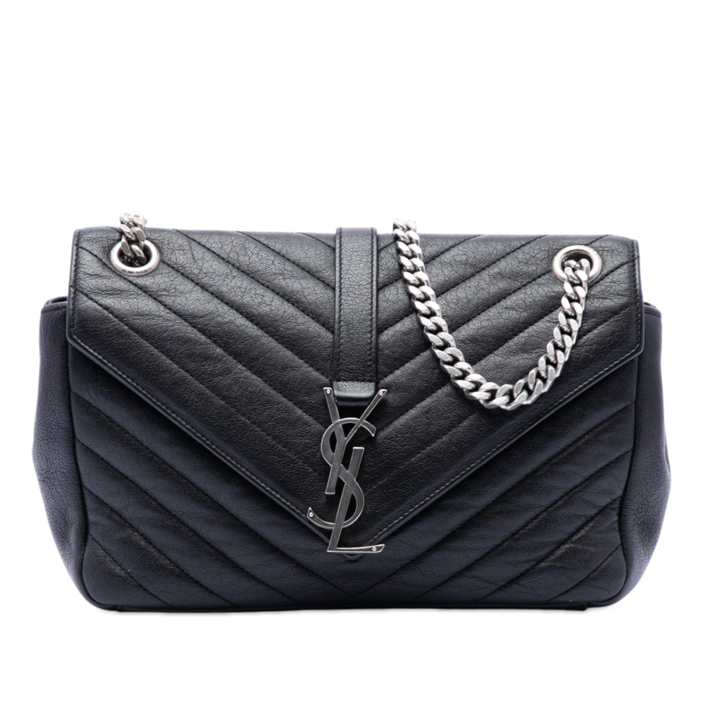 Saint Laurent Medium Chevron Sheepskin Monogram College Punk Shoulder Bag