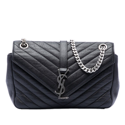 Saint Laurent Medium Chevron Sheepskin Monogram College Punk Shoulder Bag