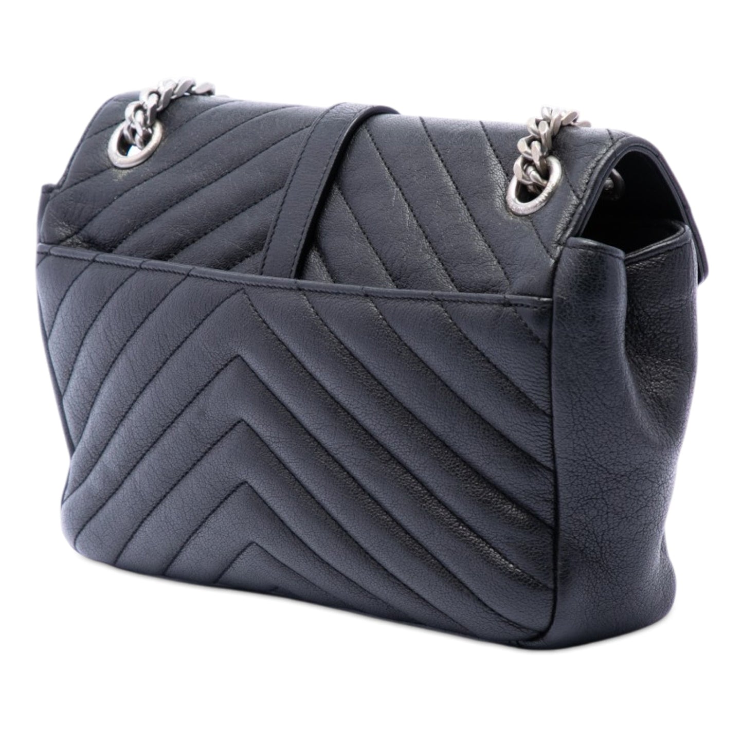 Saint Laurent Medium Chevron Sheepskin Monogram College Punk Shoulder Bag