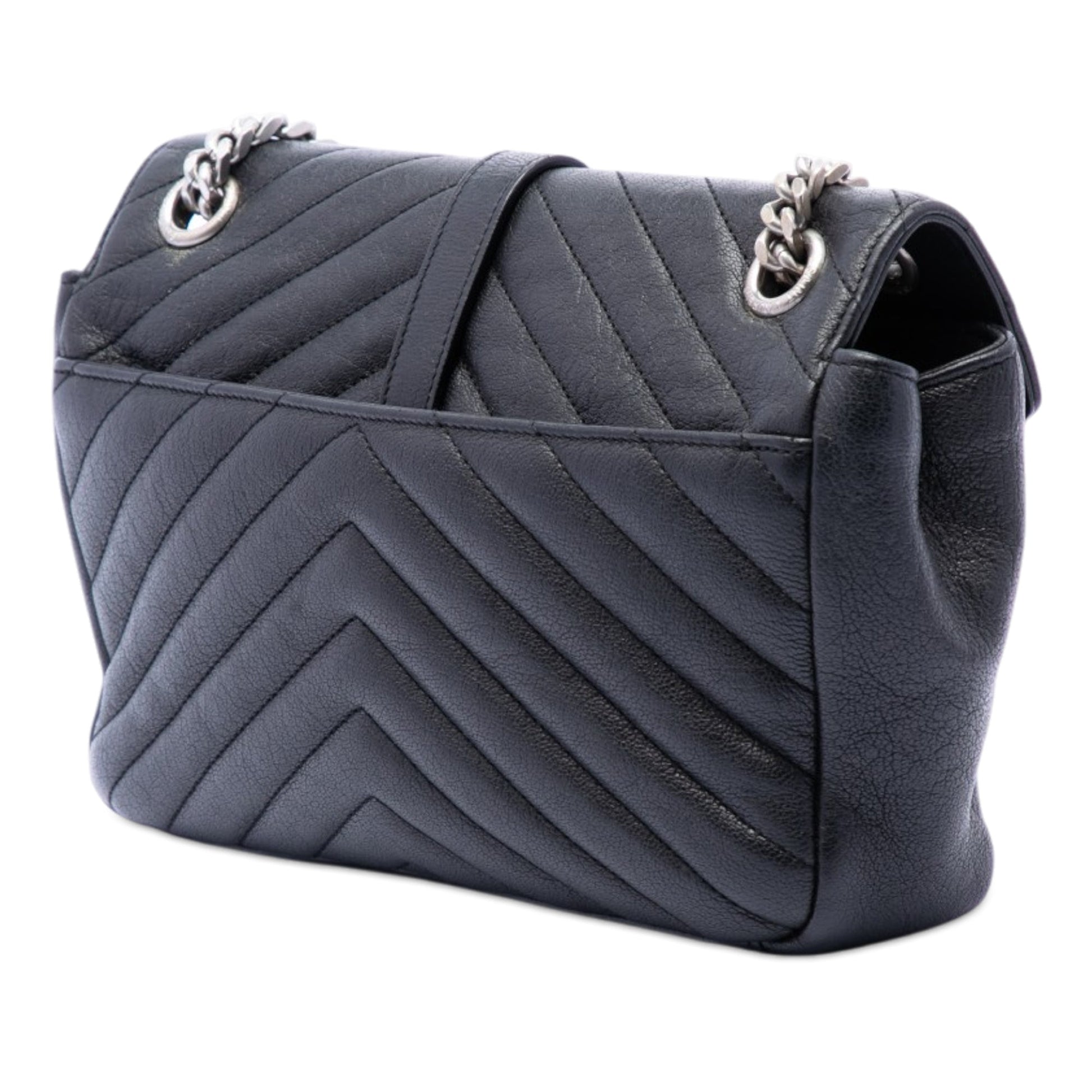 Saint Laurent Medium Chevron Sheepskin Monogram College Punk Shoulder Bag