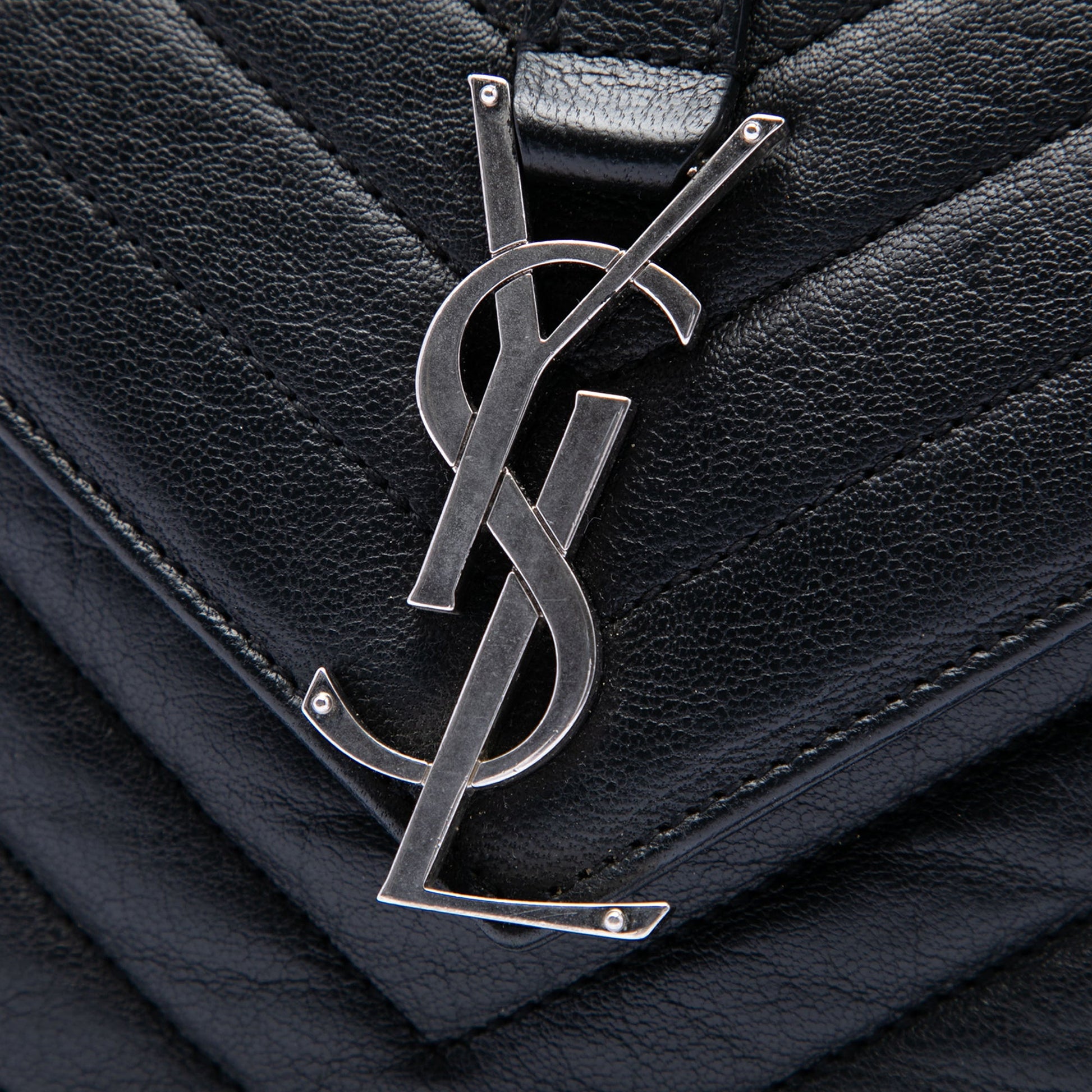 Saint Laurent Medium Chevron Sheepskin Monogram College Punk Shoulder Bag