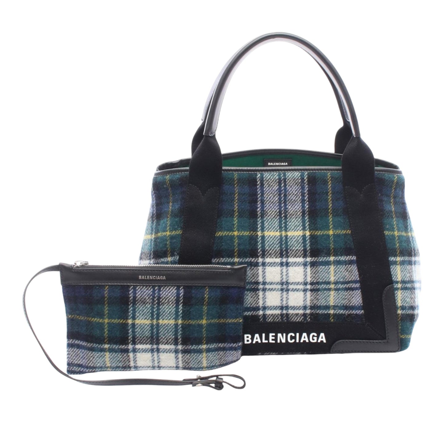 Balenciaga Plaid Wool Navy Cabas S