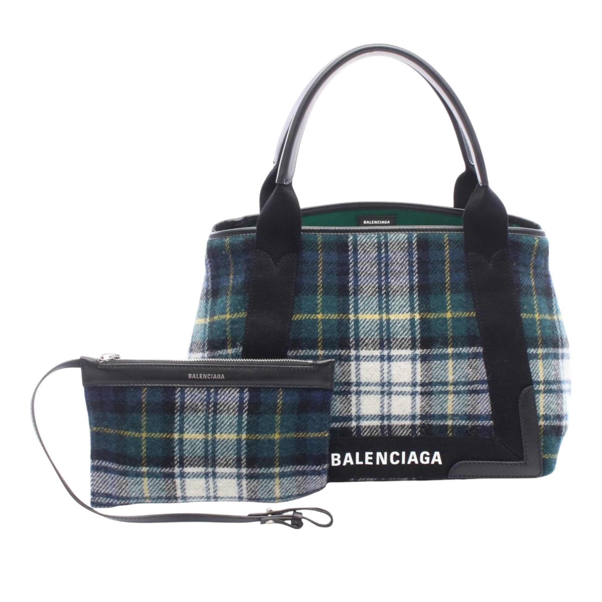 Balenciaga Plaid Wool Navy Cabas S