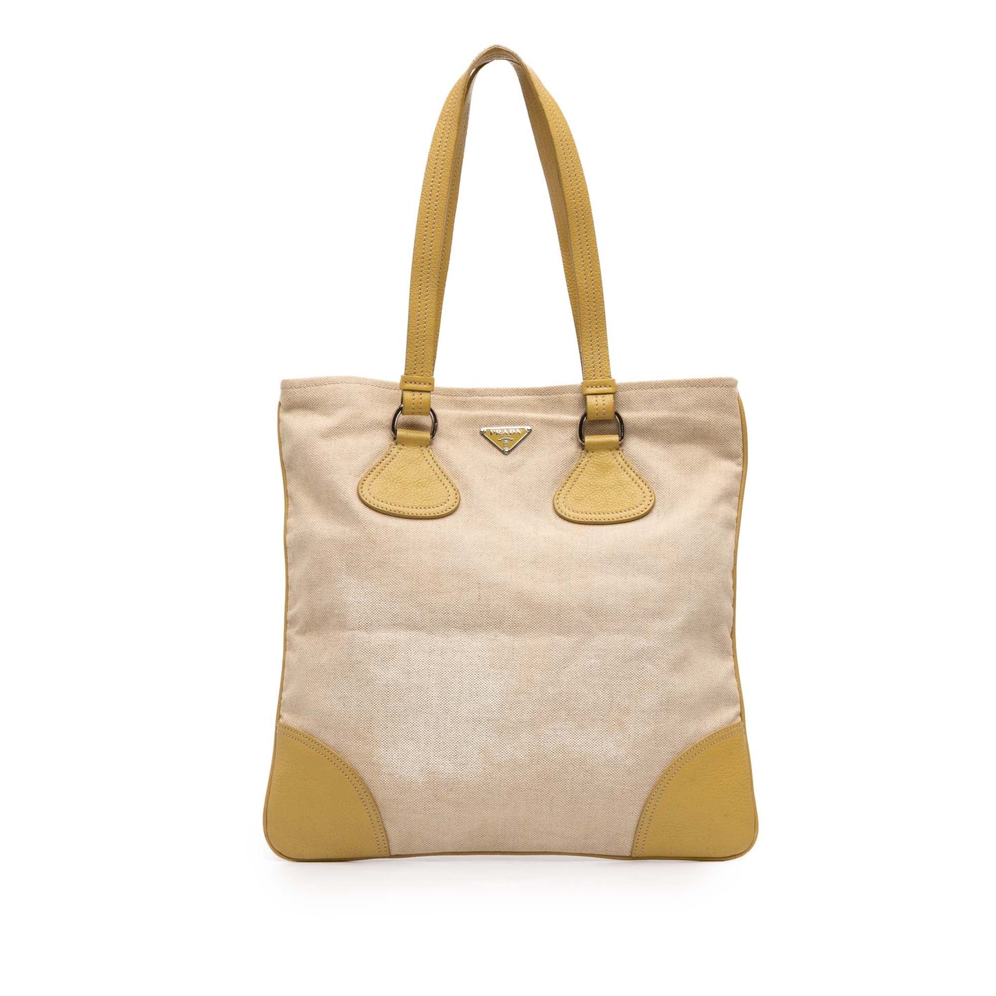 Prada Vitello Trimmed Canvas Canapa Tote