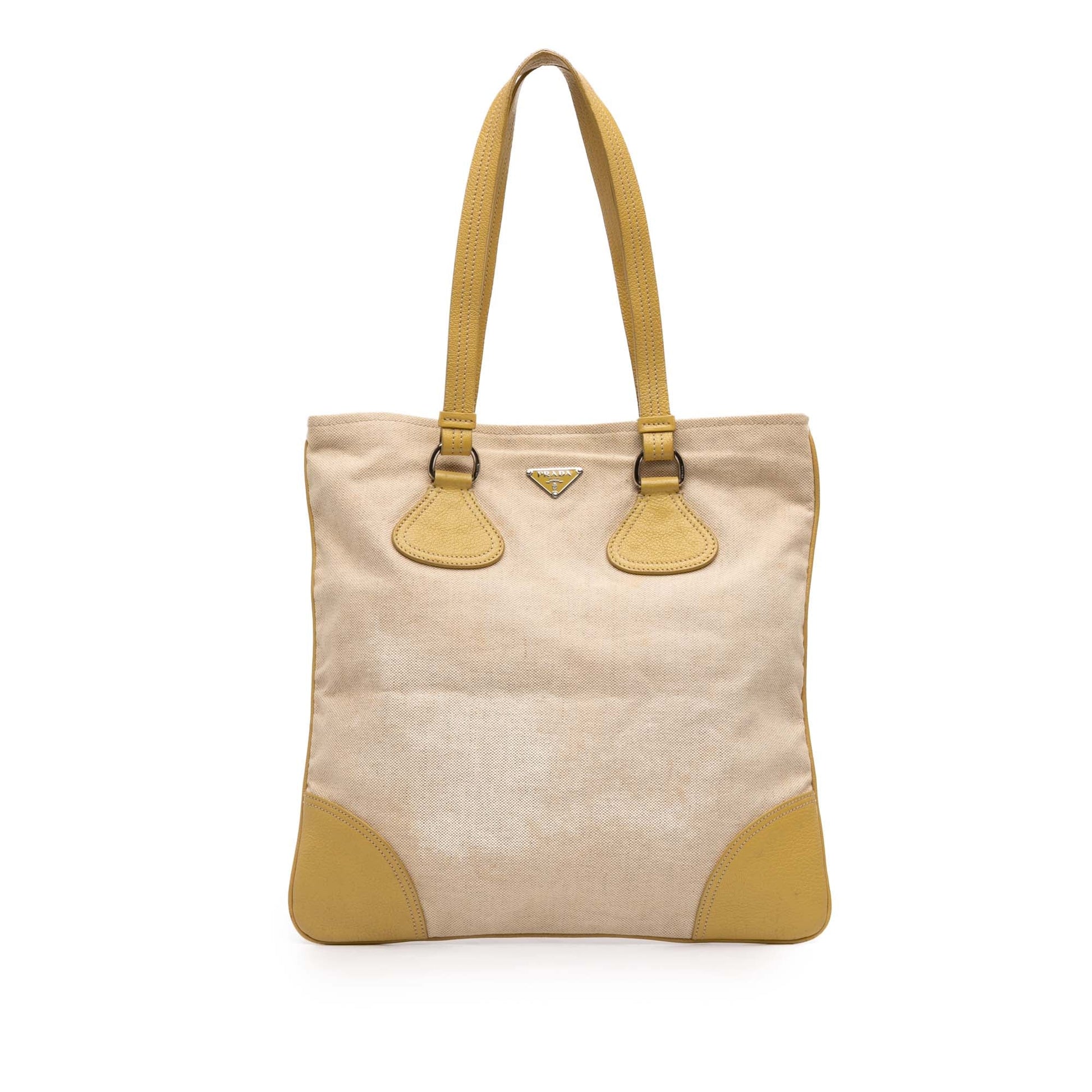 Prada Vitello Trimmed Canvas Canapa Tote