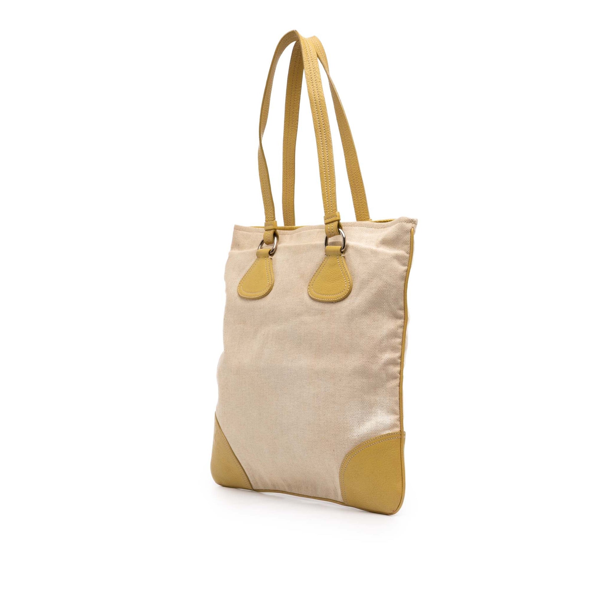 Prada Vitello Trimmed Canvas Canapa Tote