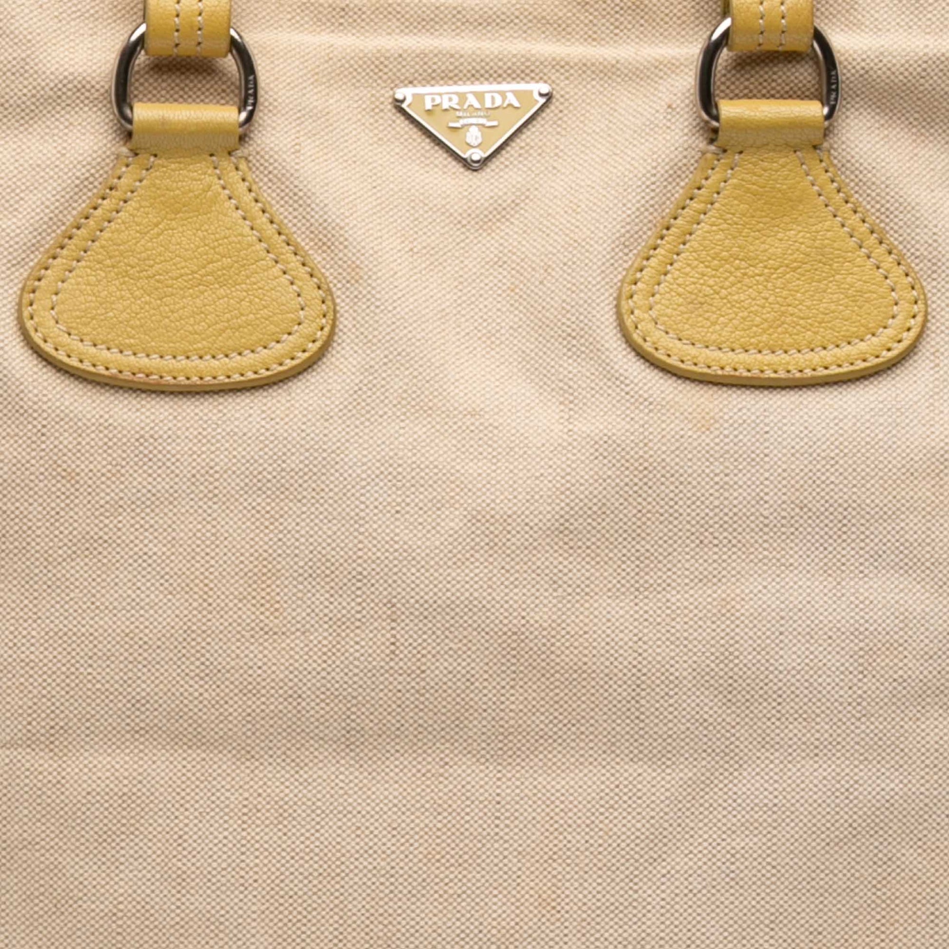 Prada Vitello Trimmed Canvas Canapa Tote