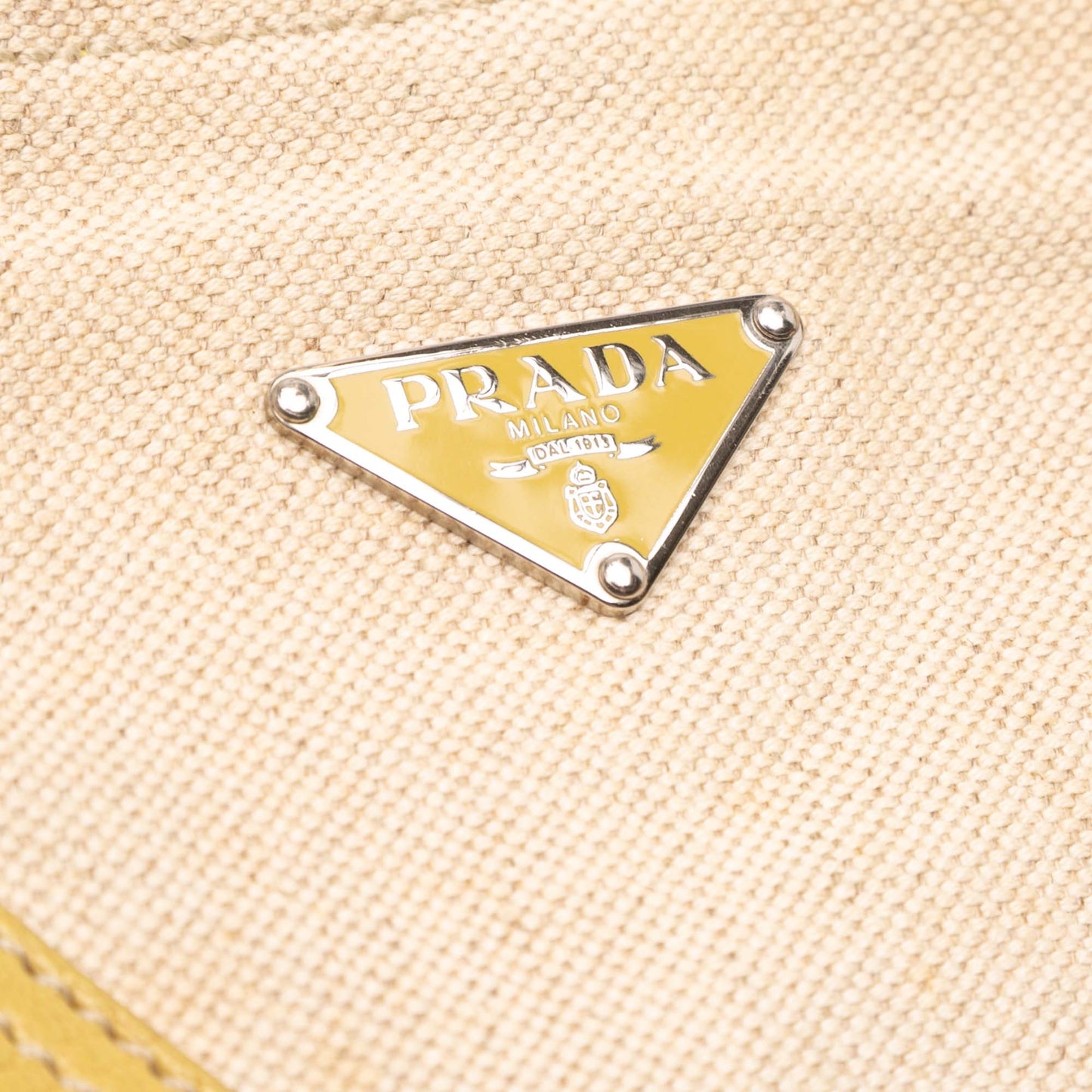 Prada Vitello Trimmed Canvas Canapa Tote