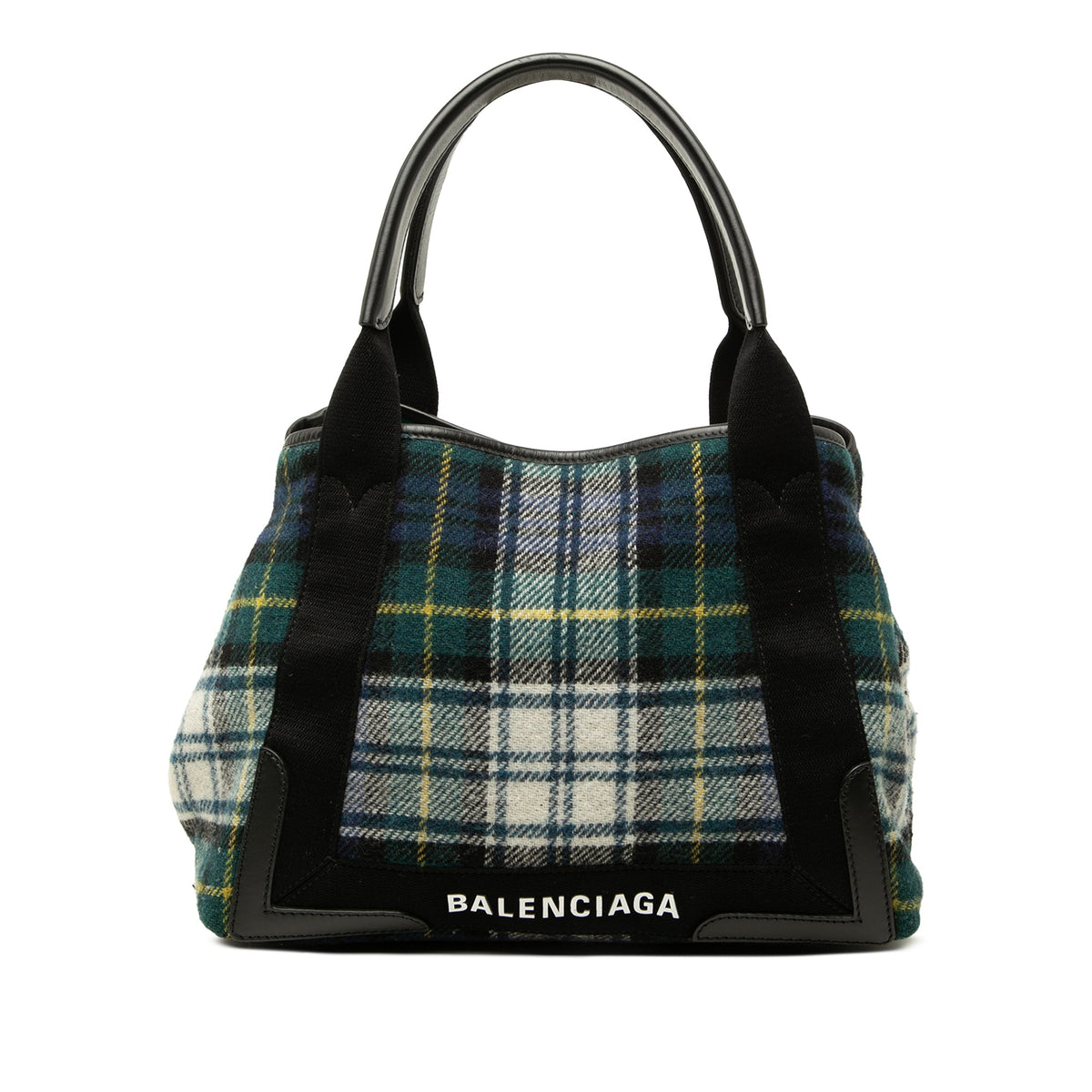 Balenciaga Plaid Wool Navy Cabas S — Green