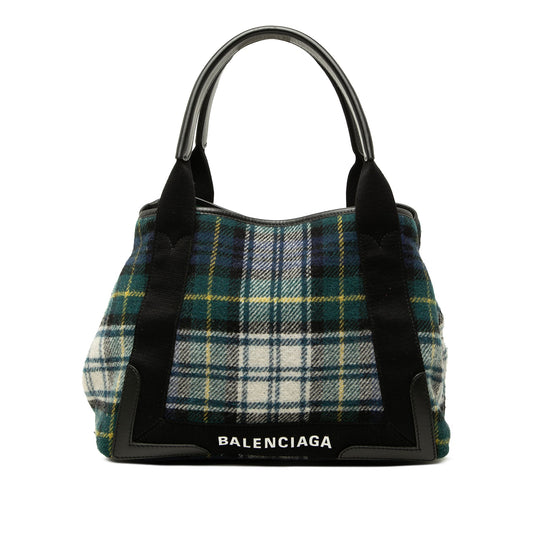 Balenciaga Plaid Wool Navy Cabas S — Green