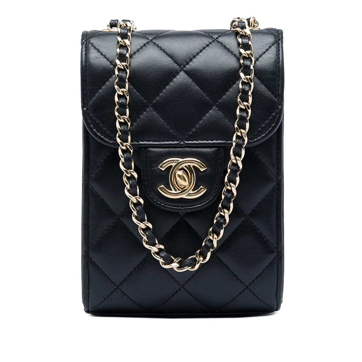 Chanel CC Quilted Lambskin Phone Holder with Chain