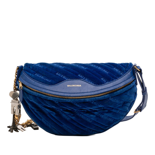 Balenciaga Diagonal Quilted Velvet Allover Logo Souvenir Belt Bag XS