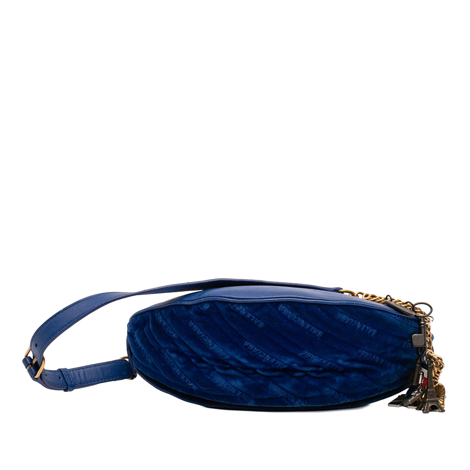 Balenciaga Diagonal Quilted Velvet Allover Logo Souvenir Belt Bag XS