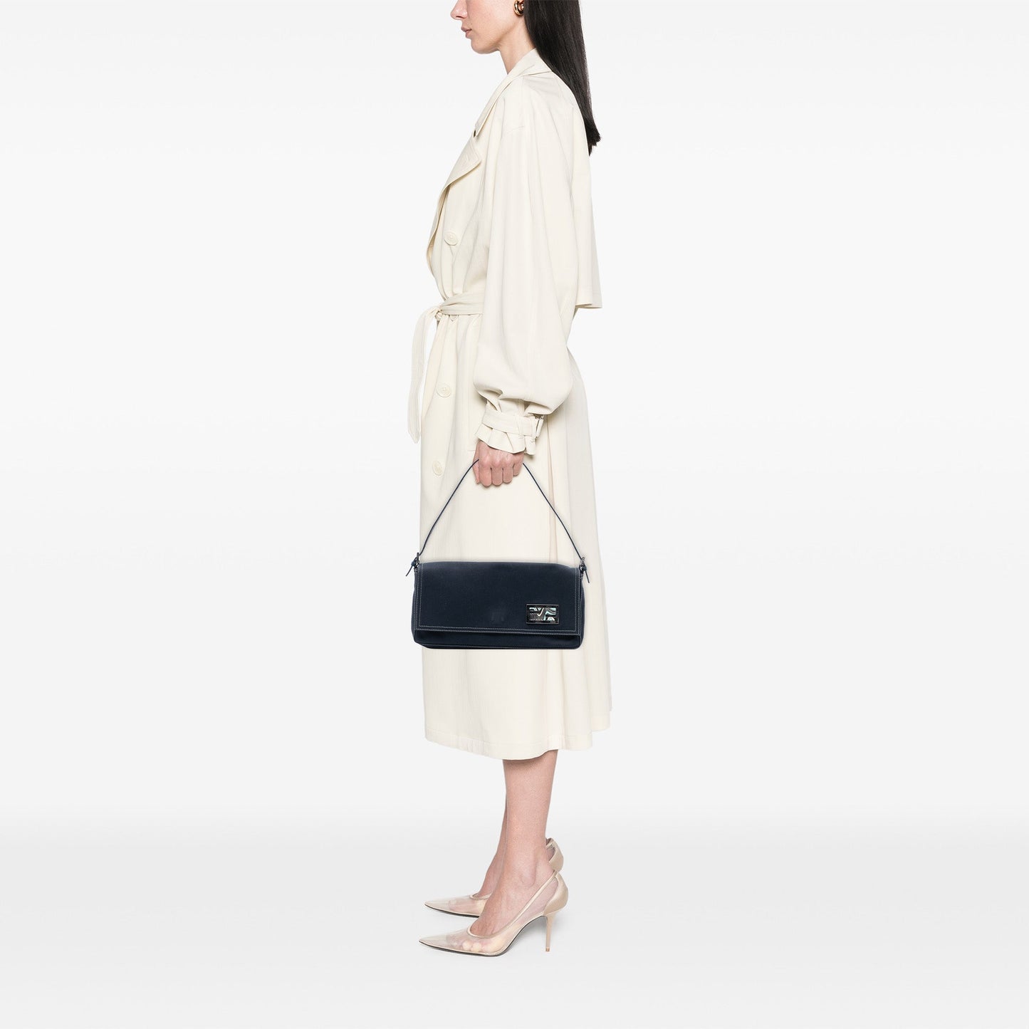 Fendi Canvas FF Marble Baguette Shoulder Bag