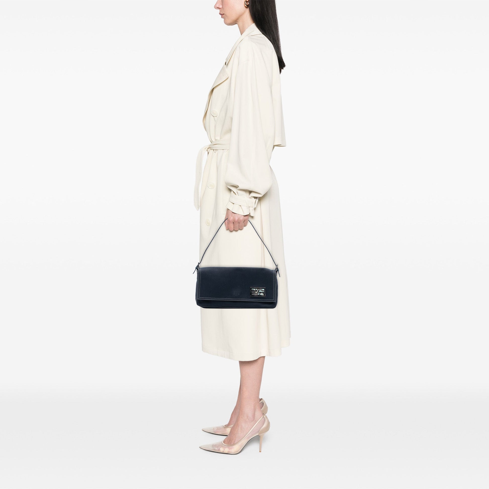 Fendi Canvas FF Marble Baguette Shoulder Bag