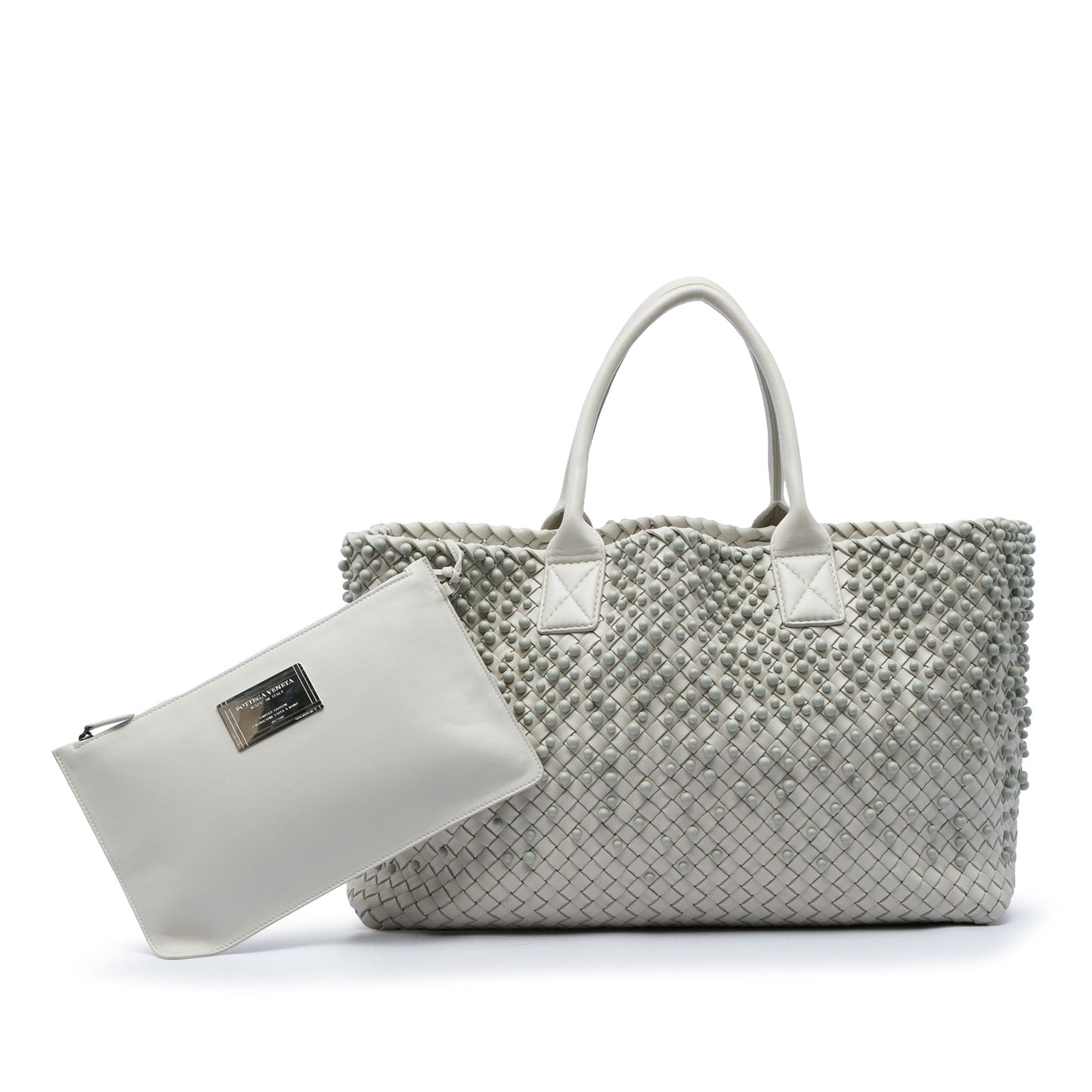 Bottega Veneta Limited Edition Medium Lambskin Intreccio Mist Spheres Cabat Tote