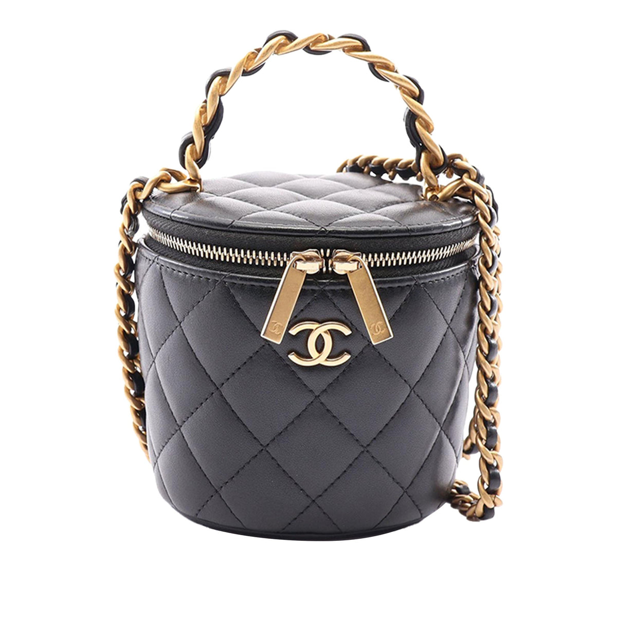 Chanel Quilted Lambskin Afternoon Tea Vanity Case with Chain — Black