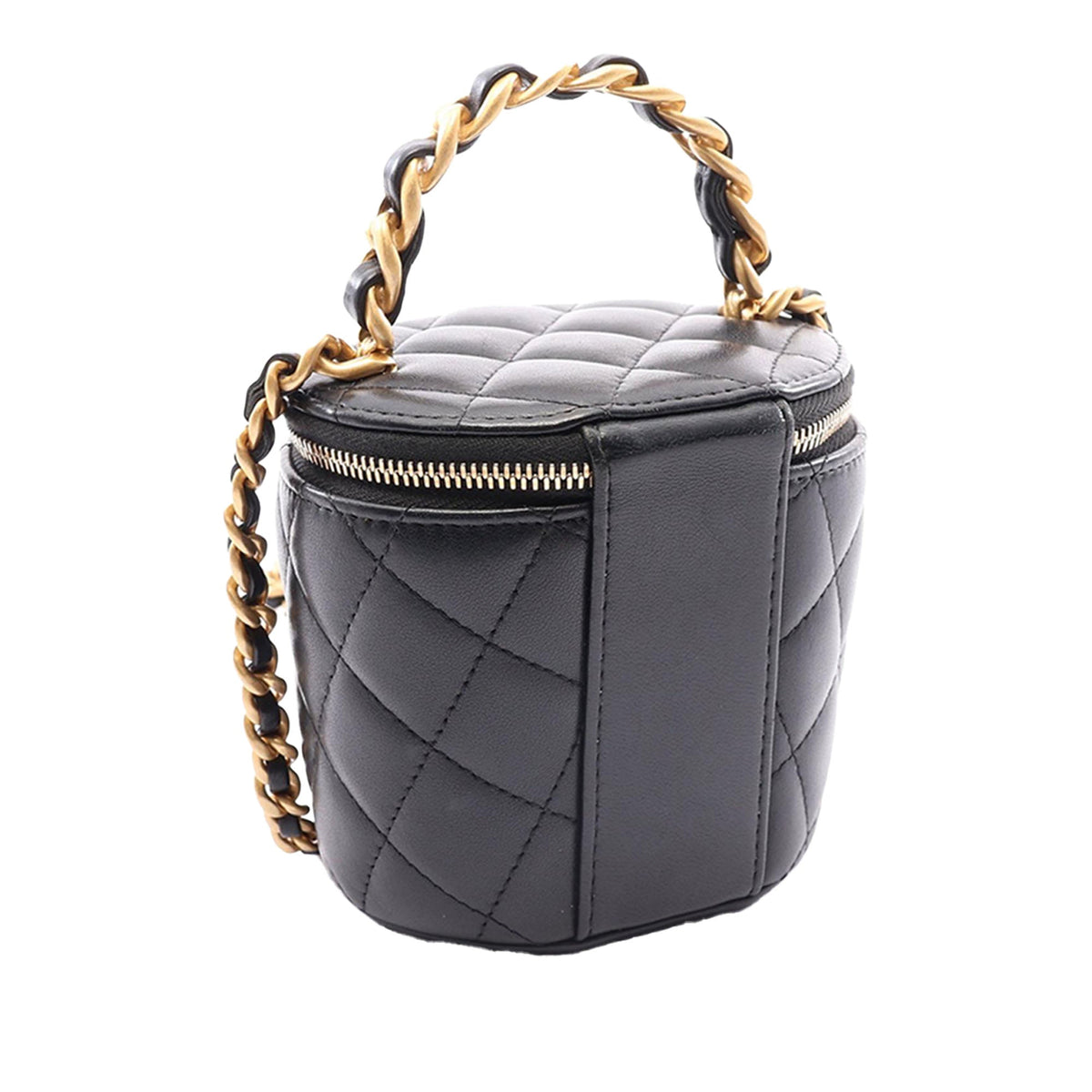 Chanel Quilted Lambskin Afternoon Tea Vanity Case with Chain — Black