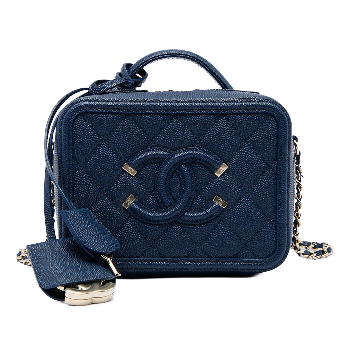 Chanel Small Caviar CC Filigree Vanity Case — Blue