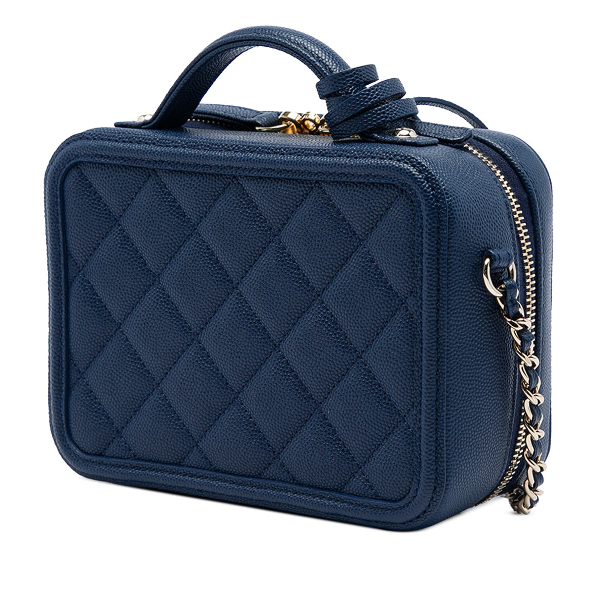 Chanel Small Caviar CC Filigree Vanity Case — Blue