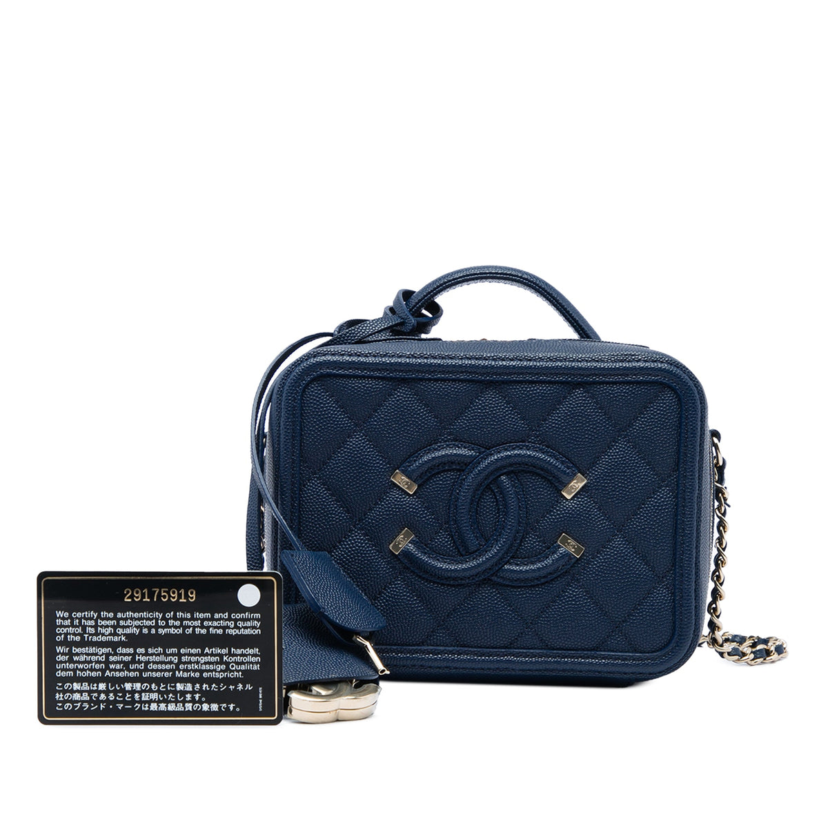 Chanel Small Caviar CC Filigree Vanity Case — Blue