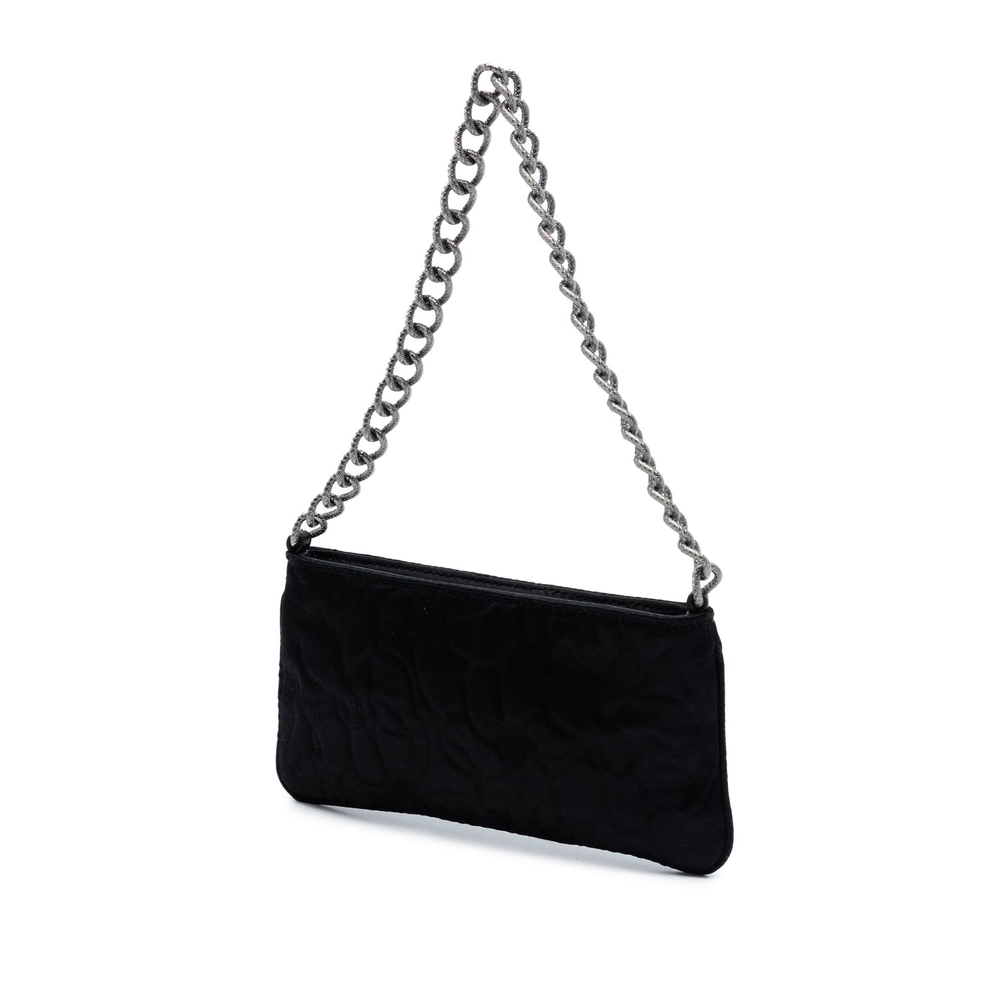 Chanel Embossed Satin Camellia Chain Pochette