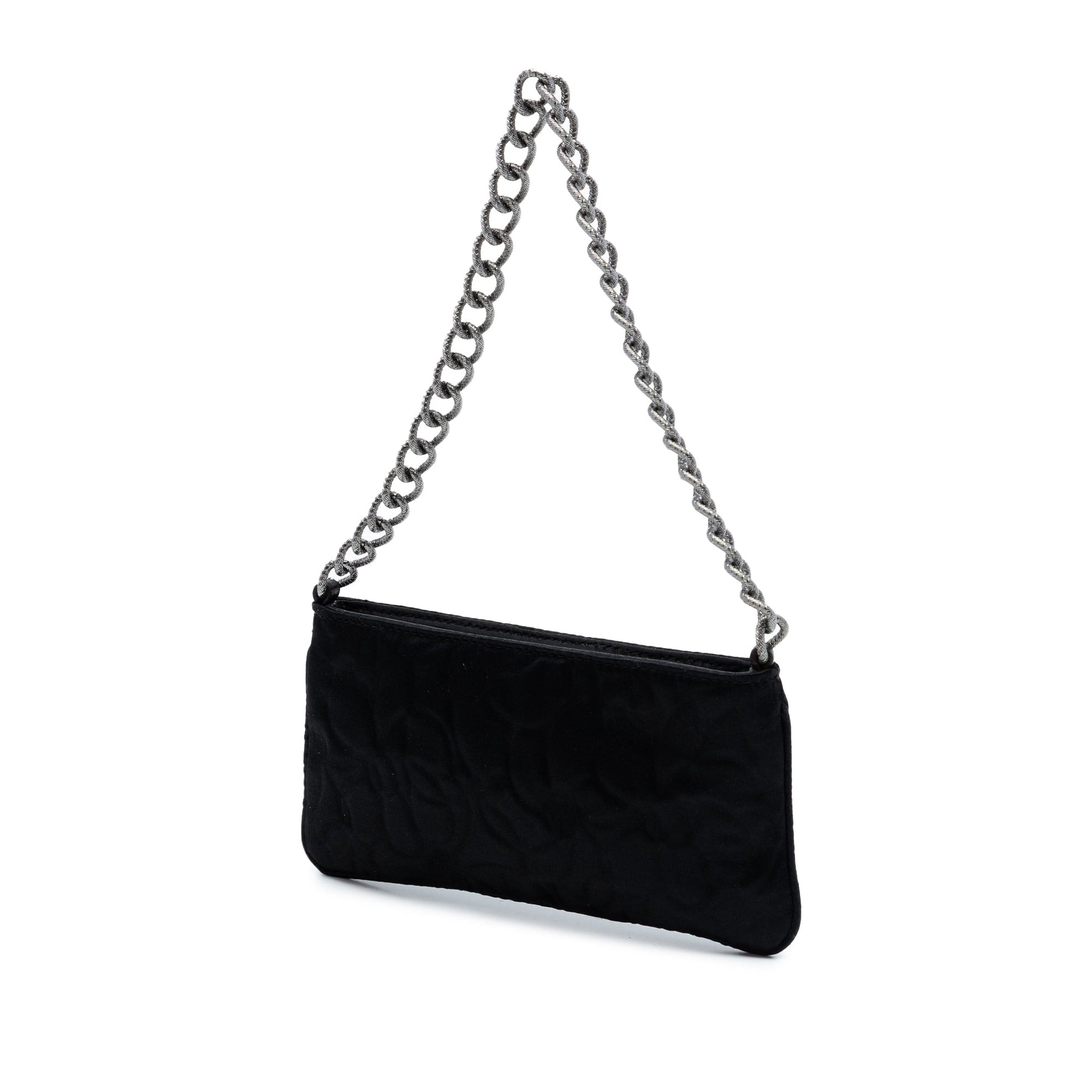 Chanel Embossed Satin Camellia Chain Pochette
