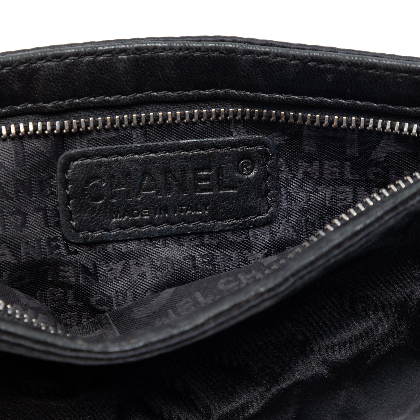 Chanel Embossed Satin Camellia Chain Pochette