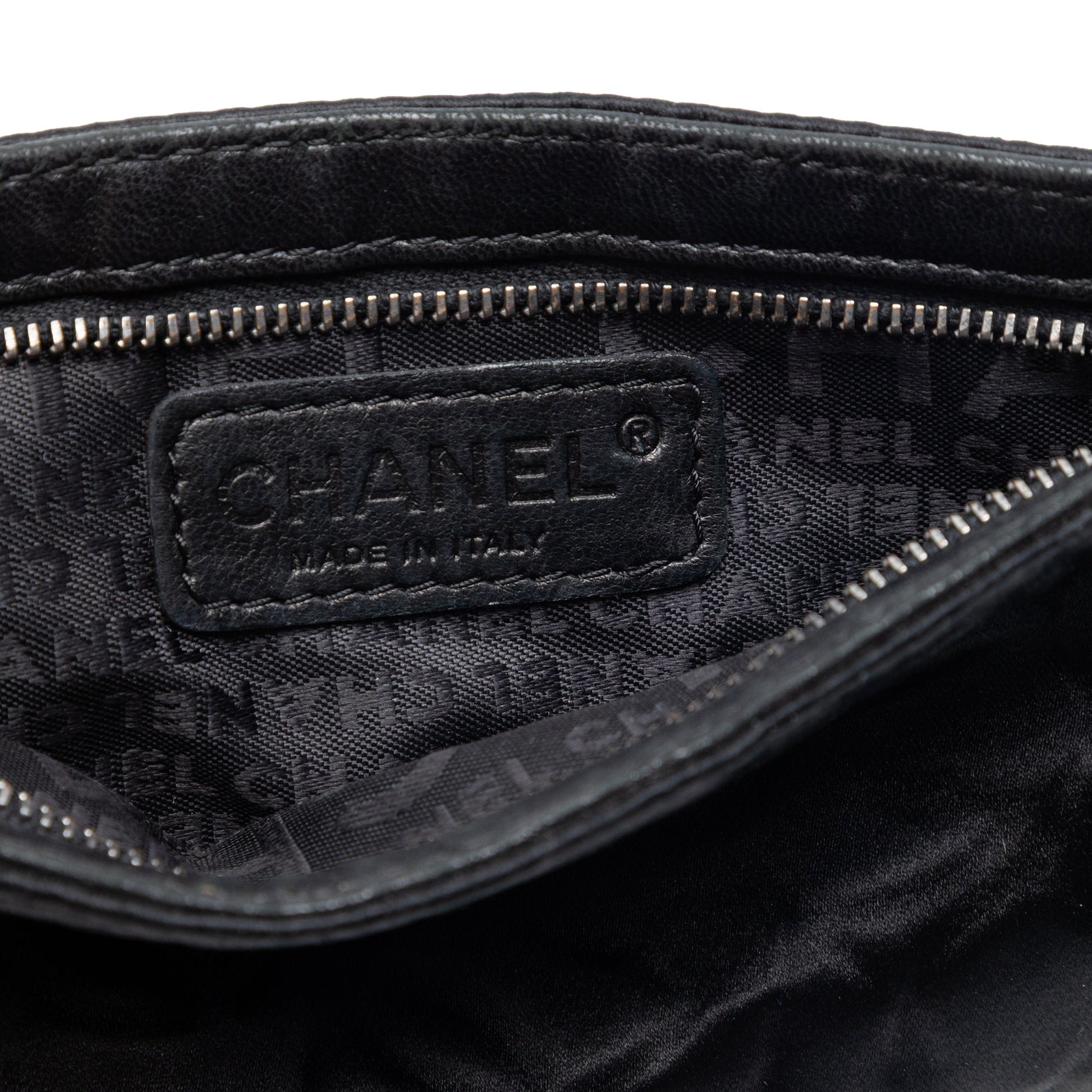 Chanel Embossed Satin Camellia Chain Pochette