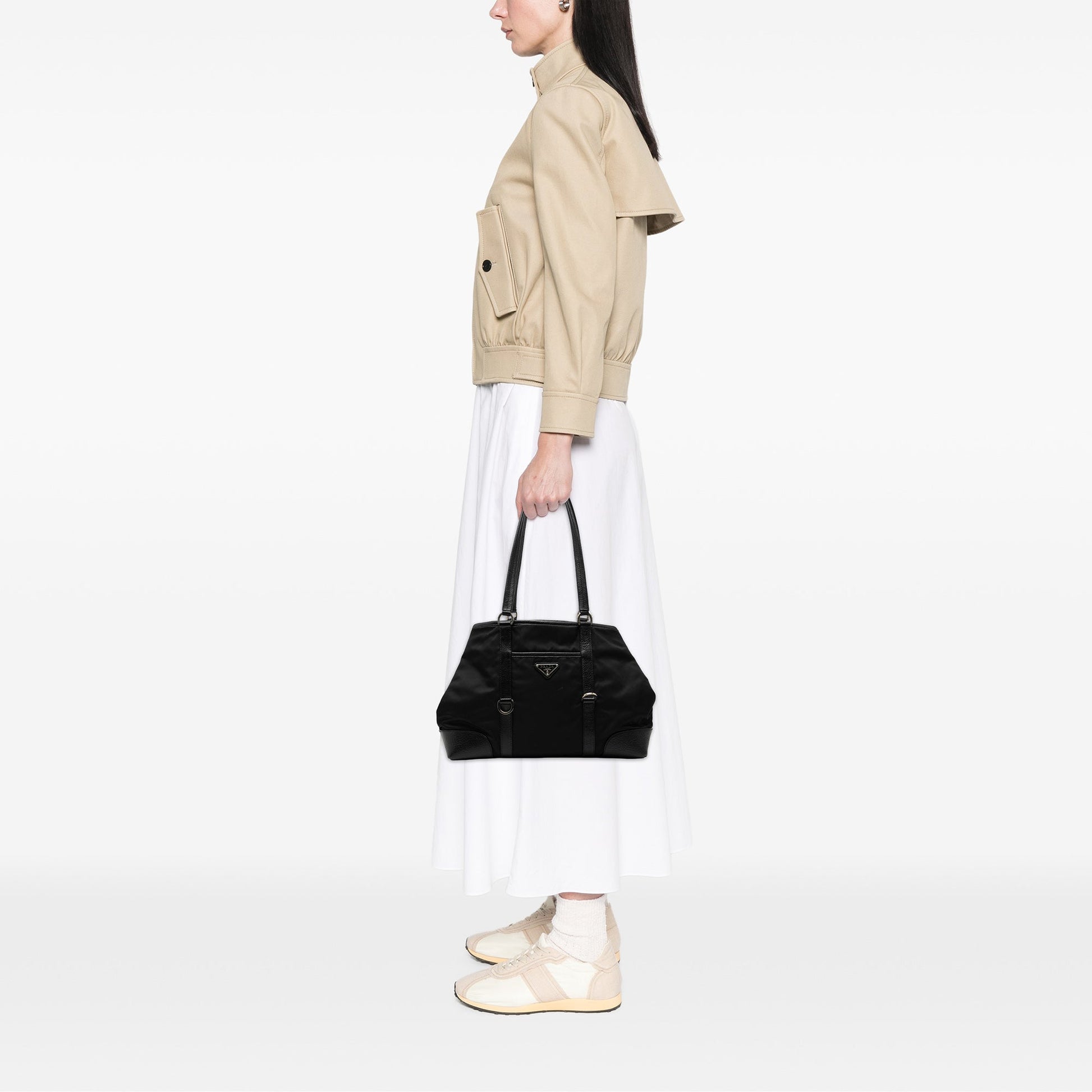Prada Leather Trimmed Tessuto Tote