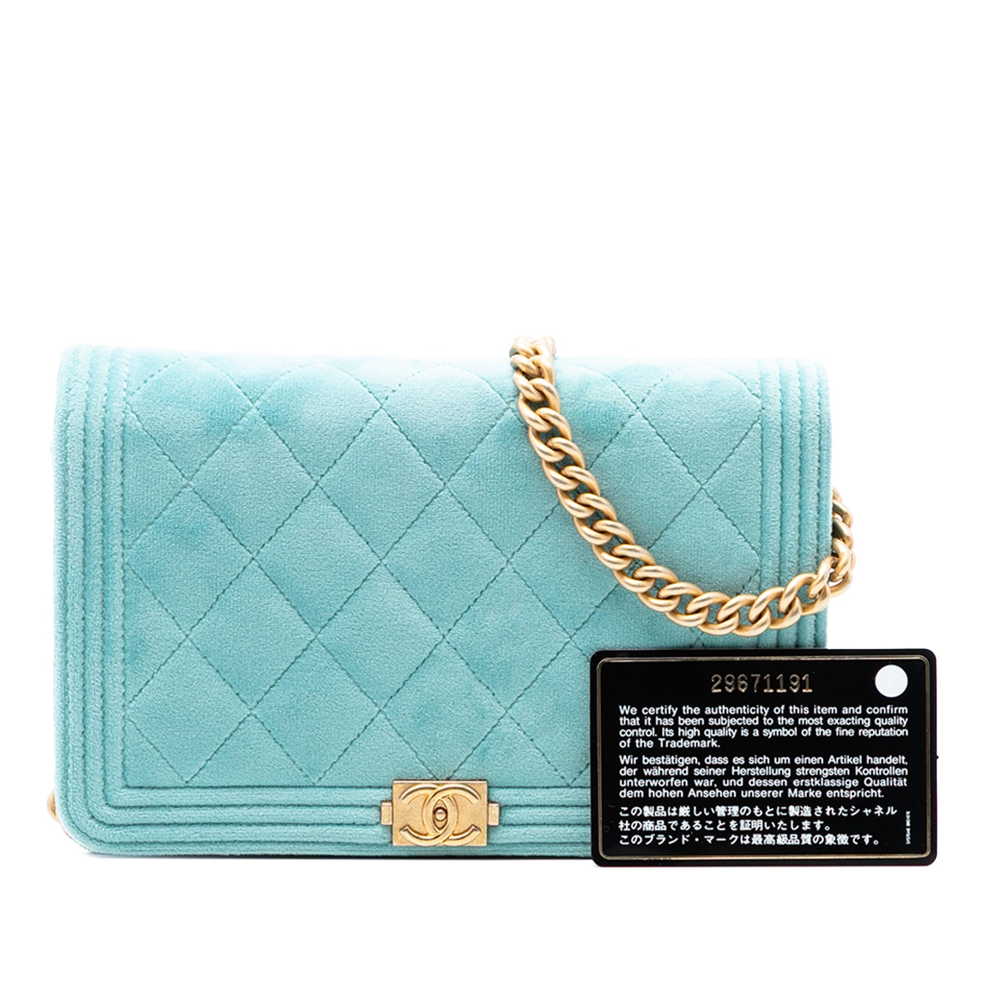 Chanel Quilted Velvet Boy Wallet On Chain