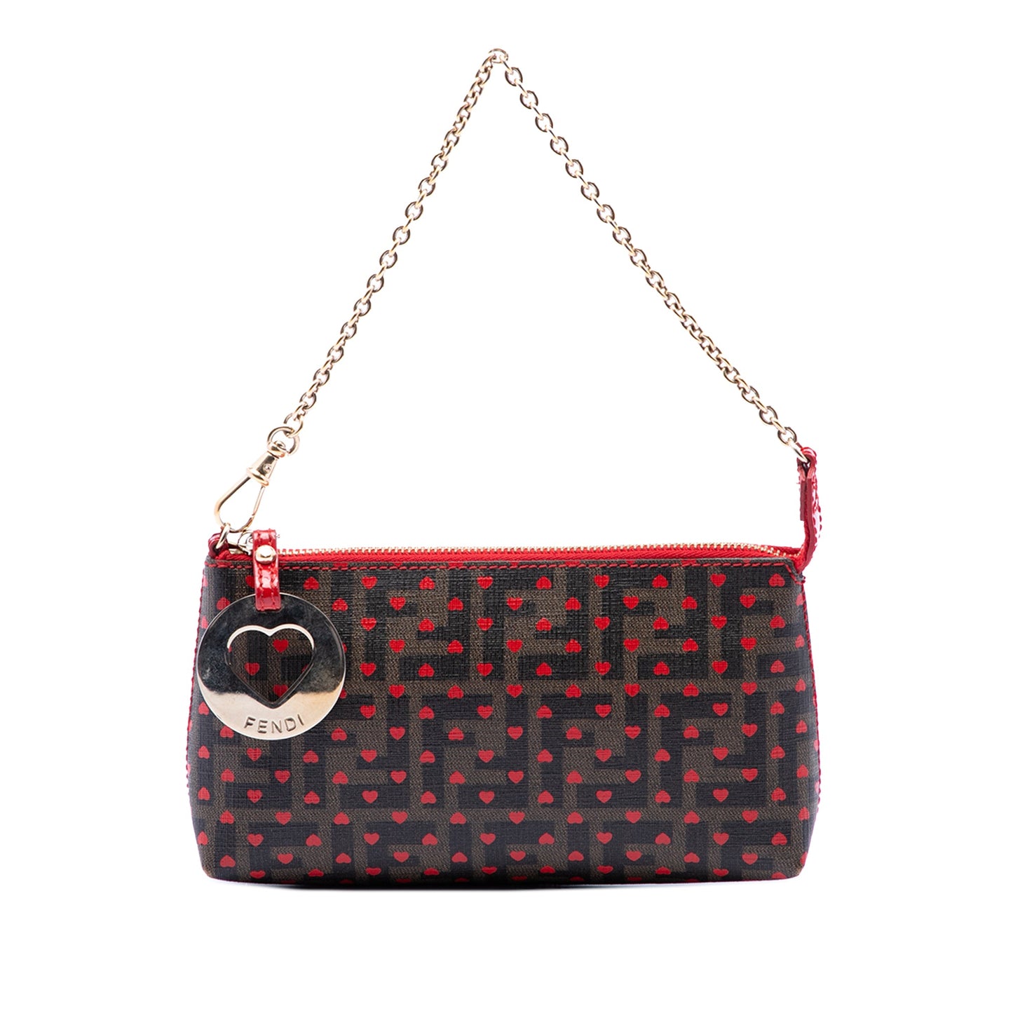 Fendi Zucca Spalmati Hearts Chain Pochette