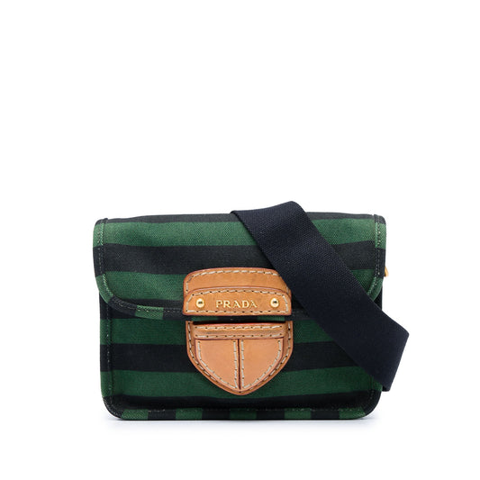 Prada Canvas Canapa Righe Striped Crossbody — Green