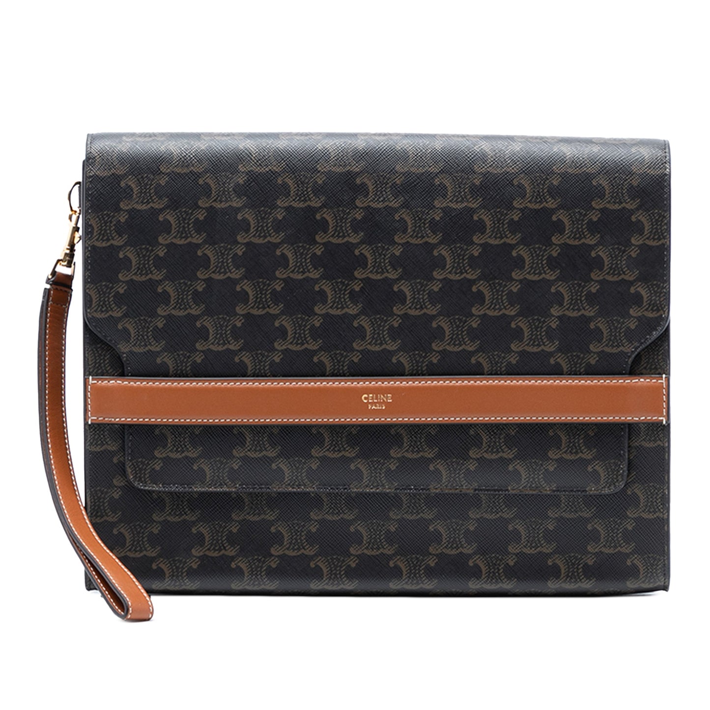 Celine Triomphe Coated Canvas Wristlet Flap Pouch