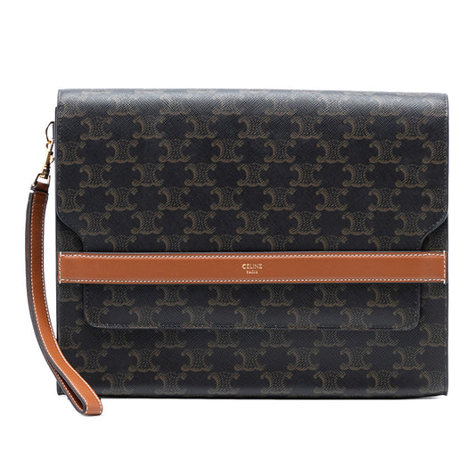 Celine Triomphe Coated Canvas Wristlet Flap Pouch