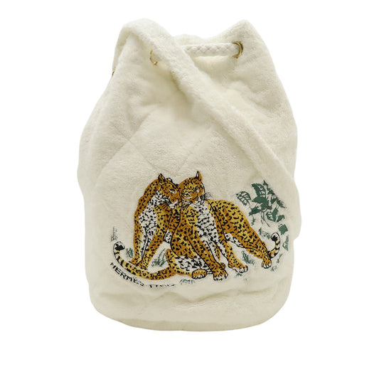 Hermès Leopard Embroidered Cotton Drawstring Bucket Bag
