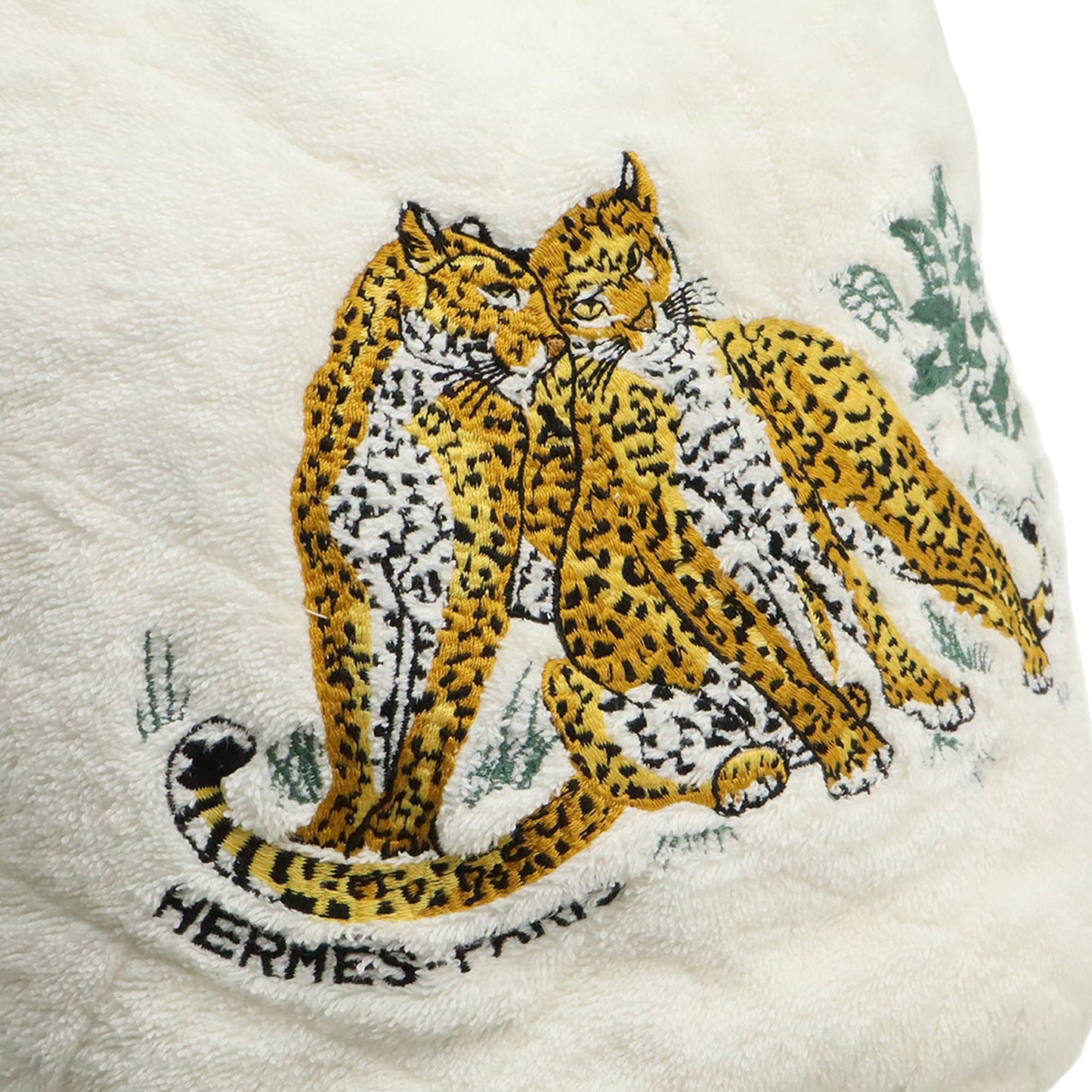 Hermès Leopard Embroidered Cotton Drawstring Bucket Bag