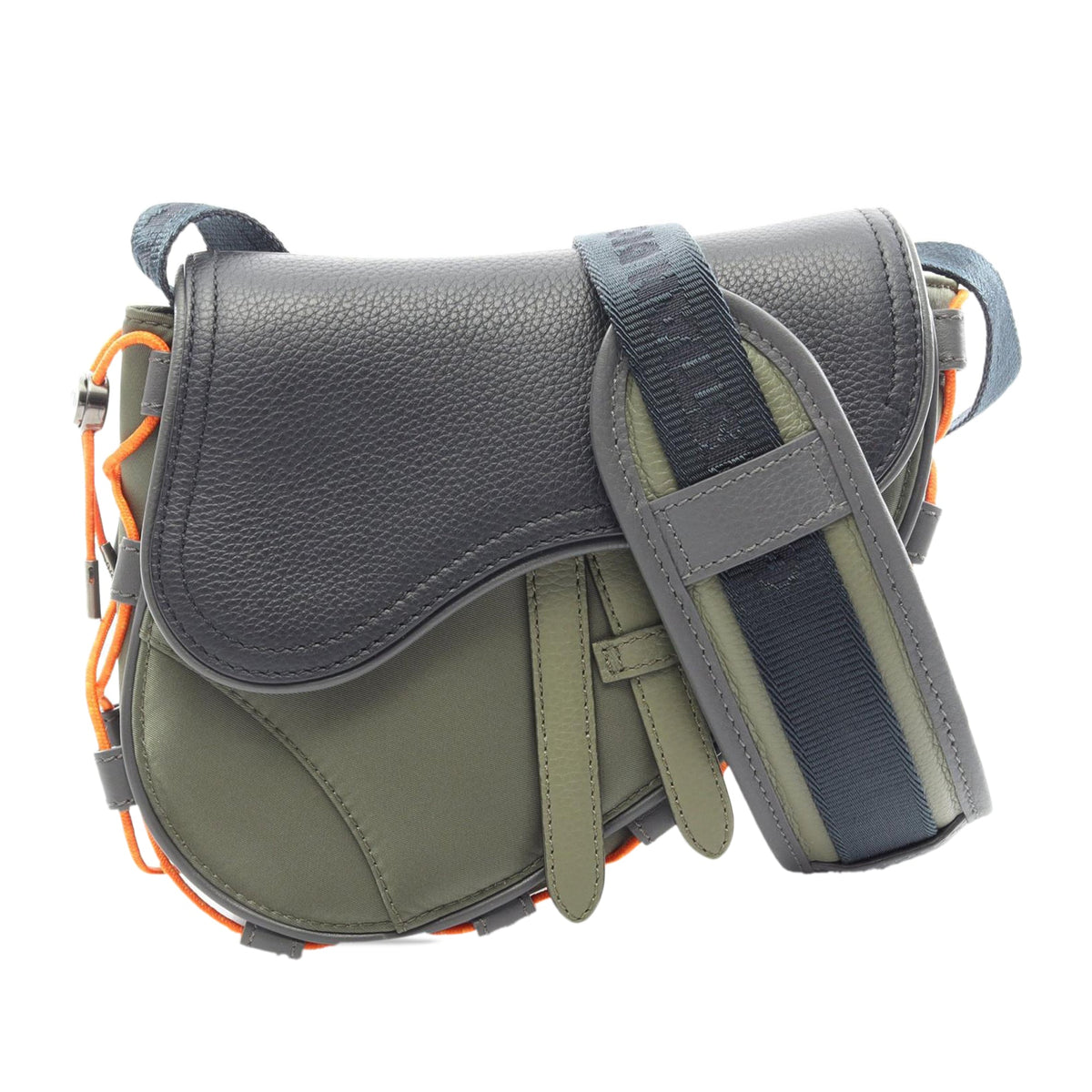Dior Sacai Technical Fabric and Grained Calfskin Saddle Bag — Green