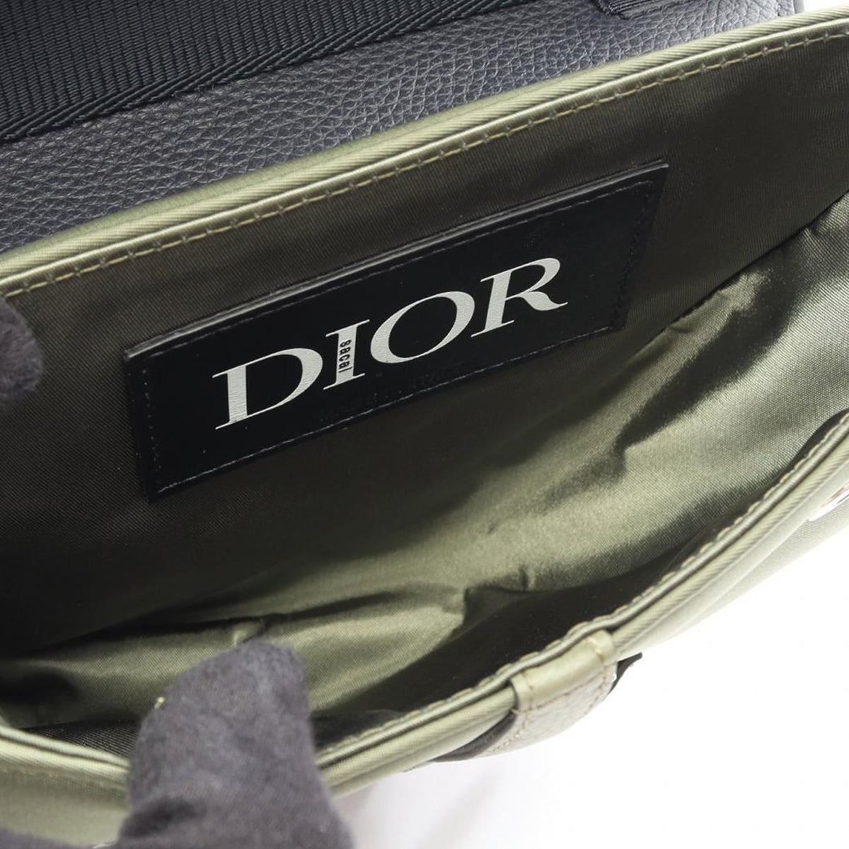 Dior Sacai Technical Fabric and Grained Calfskin Saddle Bag — Green