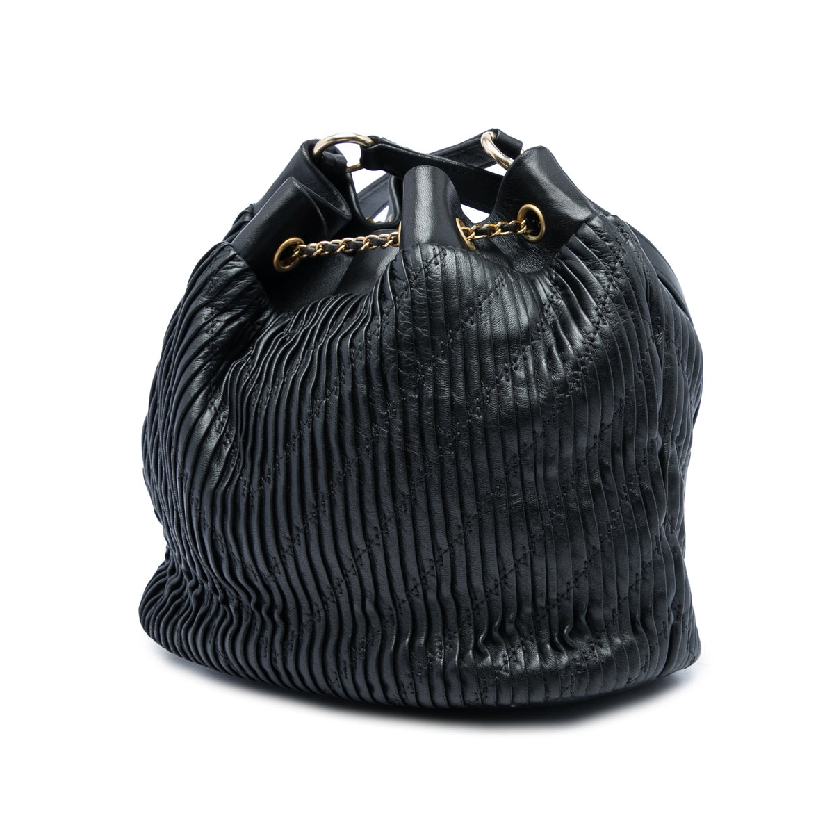 Chanel Medium Crumpled Calfskin Coco Pleats Drawstring Bucket Bag