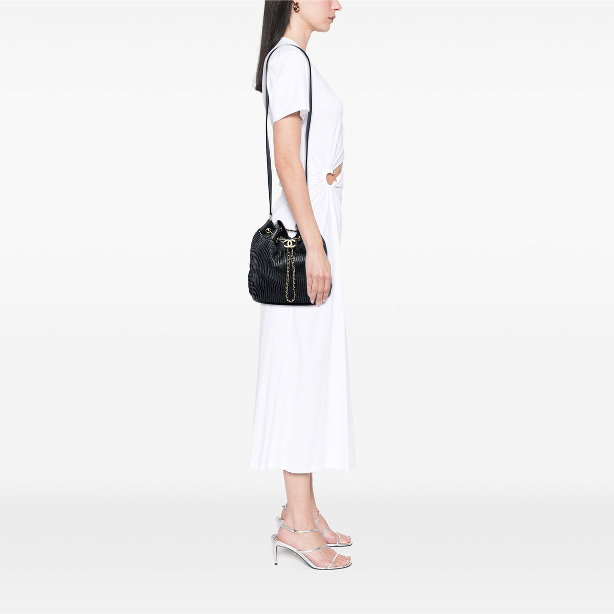 Chanel Medium Crumpled Calfskin Coco Pleats Drawstring Bucket Bag