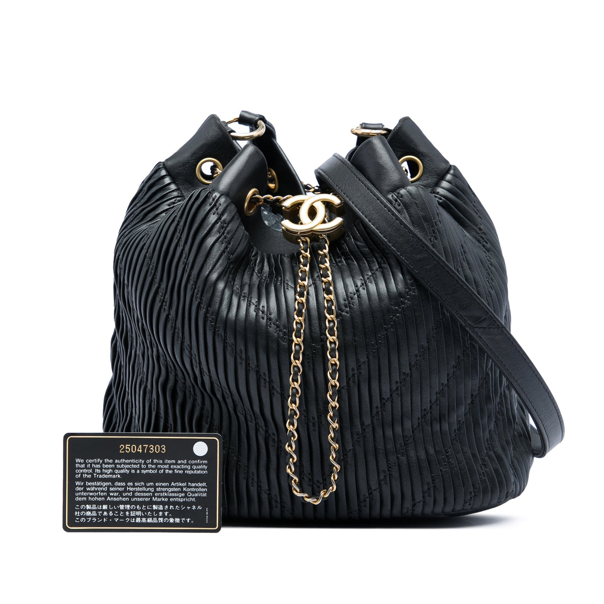Chanel Medium Crumpled Calfskin Coco Pleats Drawstring Bucket Bag