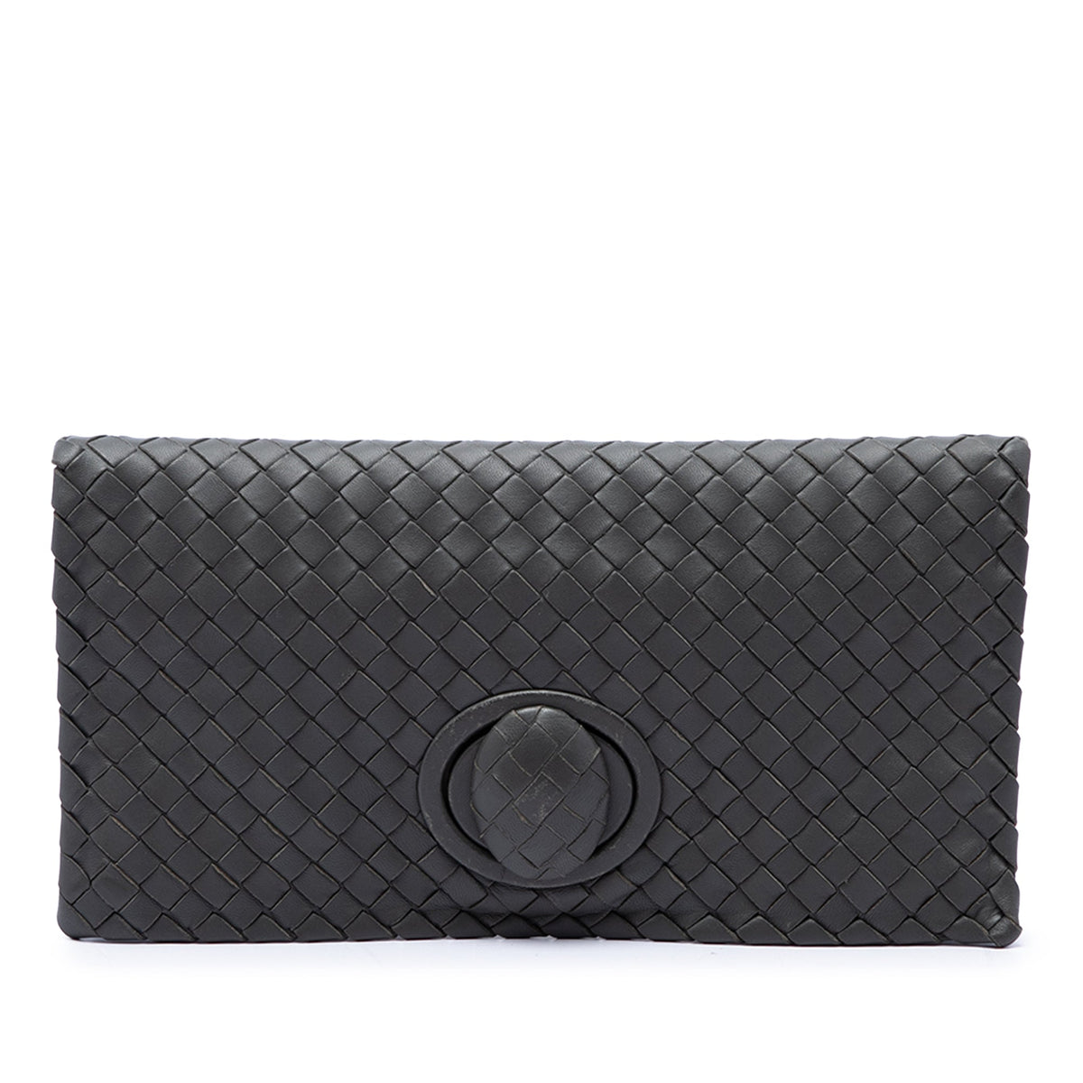 Bottega Veneta Nappa Intrecciato Turn Lock Clutch — Gray
