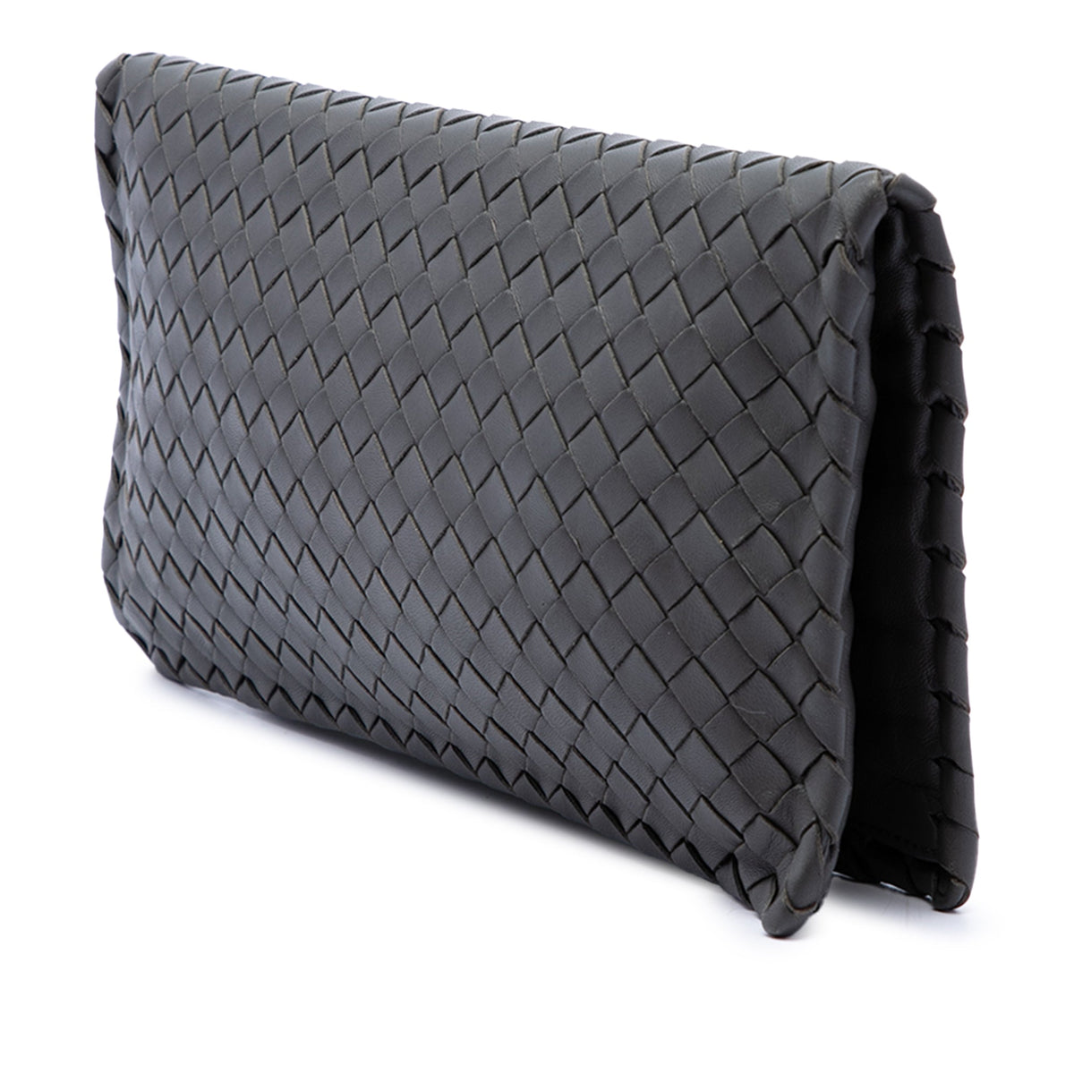 Bottega Veneta Nappa Intrecciato Turn Lock Clutch — Gray
